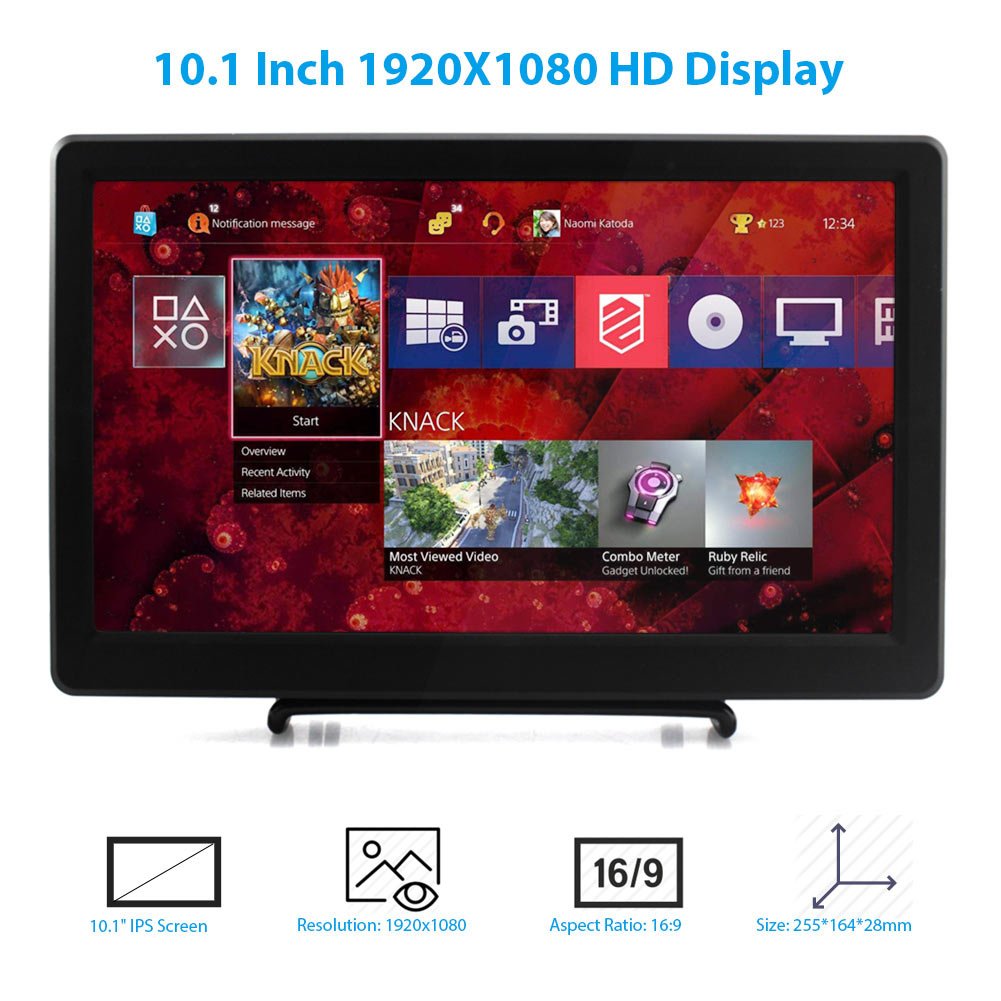 ELECROW Portable Monitor 10.1 Inch Screen IPS Monitor 1920x1080P with HD VGA Port Build-in Speakers VESA Mount for Raspberry Pi 5/4/3/400 Windows 11/10/8/7 PS Xbox