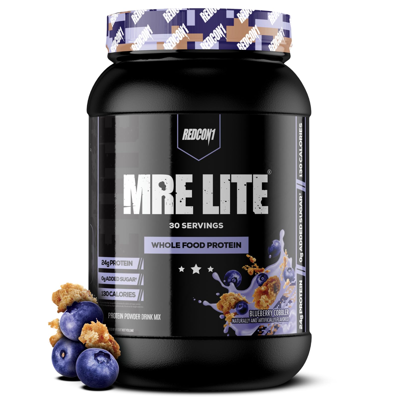 REDCON1 MRE Lite Whole Food Protein Powder, Blueberry Cobbler - Low Carb & Whey Free Meal Replacement with Animal Protein Blends - Easy to Digest Supplement Made with MCT Oils (30 Servings)