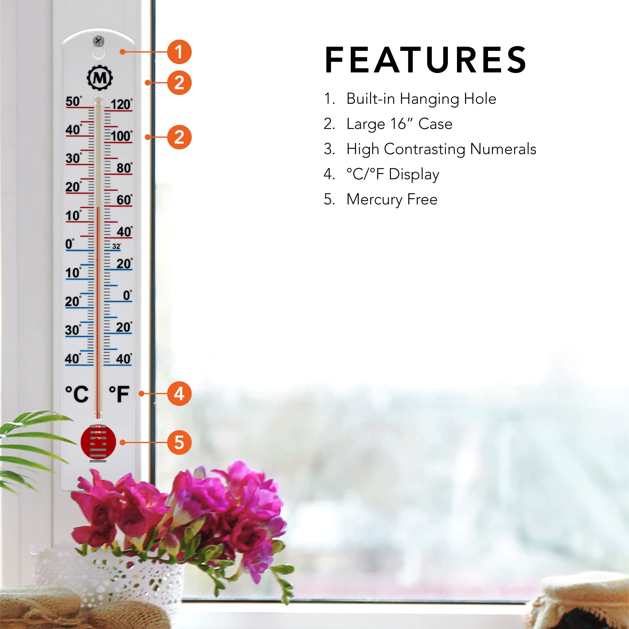 MARATHON BA030001 Vertical Outdoor Thermometer - 16-Inch