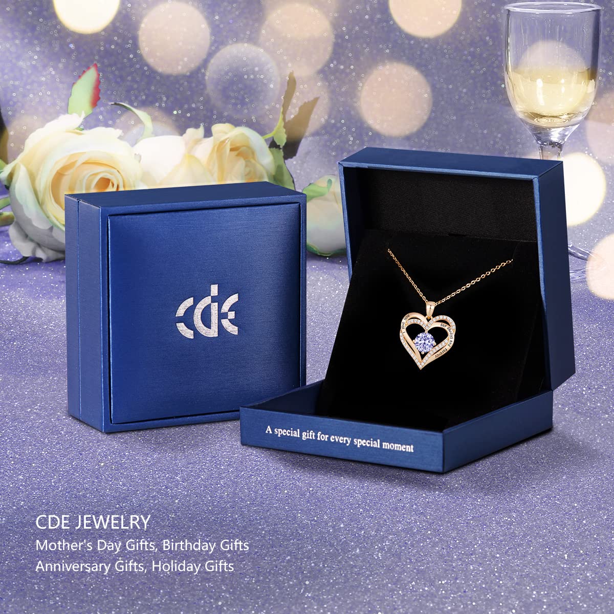 CDE Chrismas Gifts for Women, Forever Love Heart Necklaces for Women, Wedding Anniversary, Birthday Gift for Wife, S925 Silver Jewelry with Birthstone Pendant, Ideal Valentine's Gifts for Her