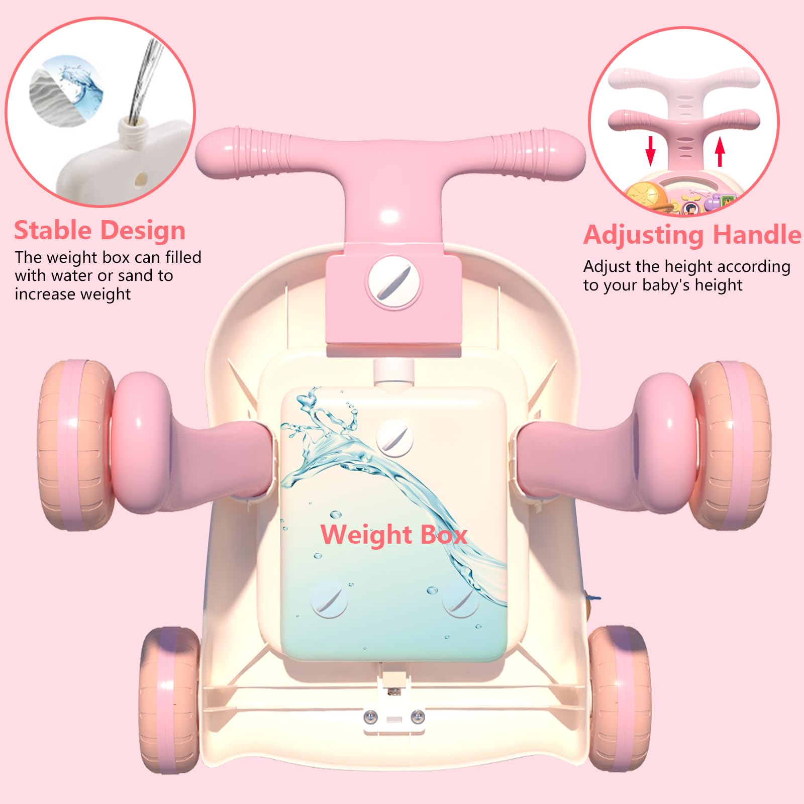 QDRAGON 3 in 1 Baby Walker and Activity Center for Baby Girl,Toddler, Learning to Walk, Sit to Stand, Early Learning Push Toys for Infant 6-12 Months Pink