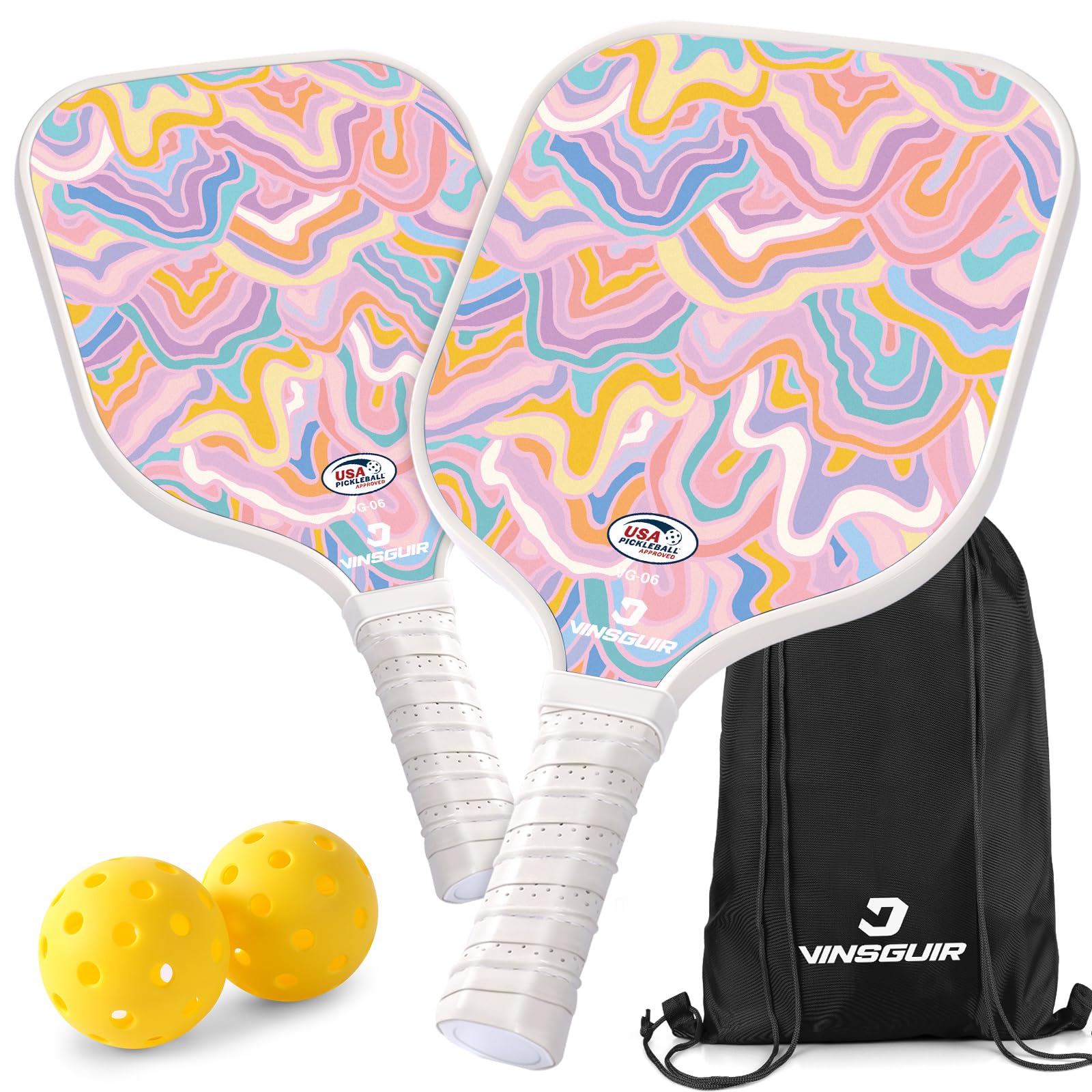 VINSGUIR Pickleball Paddles Set, Pickleball Paddle Set of 2 Rackets and 2 Balls for Outdoor and Indoor, Lightweight Pickleball Racquet with Portable Pickleball Bag for Men and Women