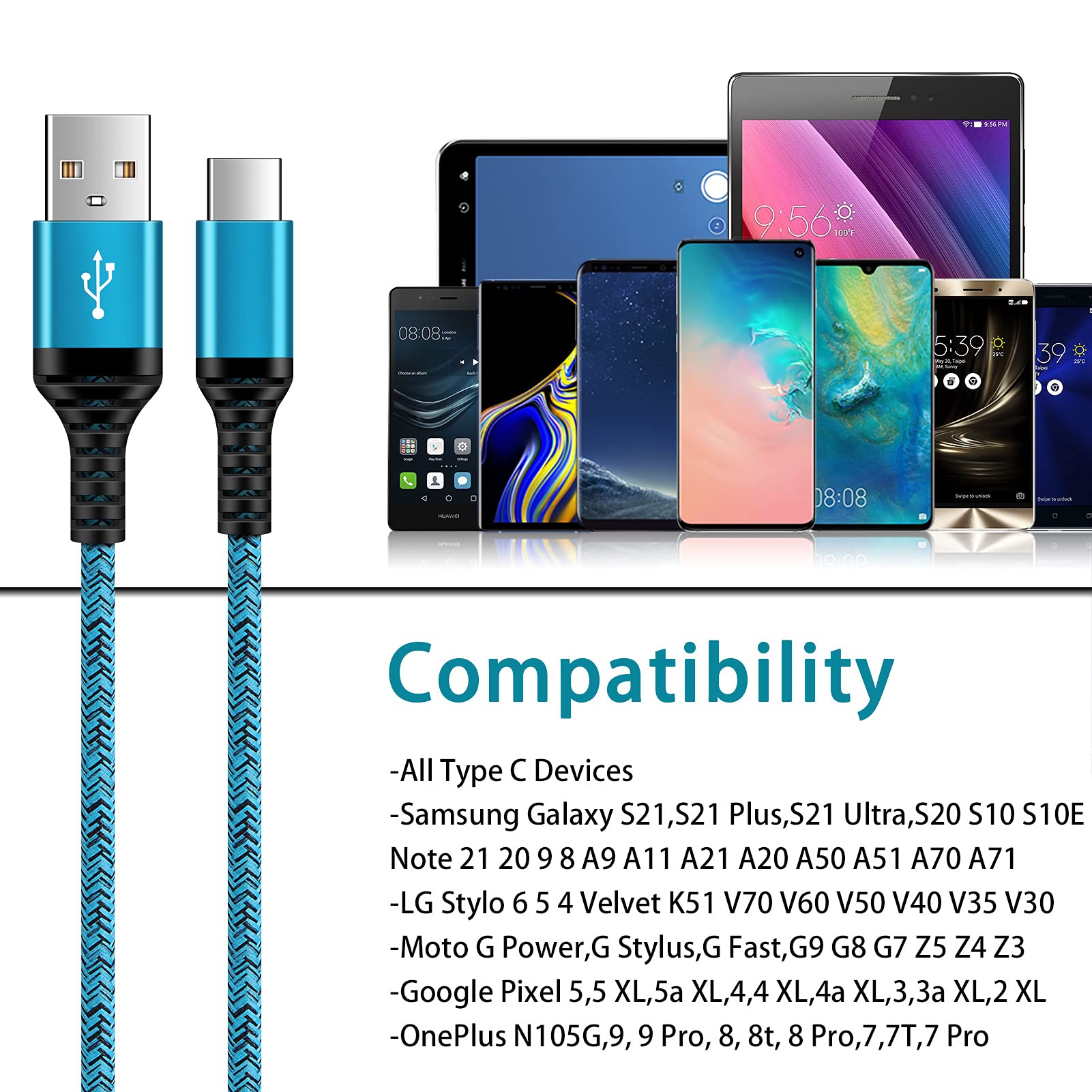 C Charger Cord Fast Charging USB Type C Cable Android Charger Cables 6FT 2Pack for Samsung Galaxy S24 S23 S22 S21 S20 Ultra S20+ Note 20 10 S10 S9 Plus A12 A11 A52 OnePlus Google Pixel 6 5 4 4a 3a XL