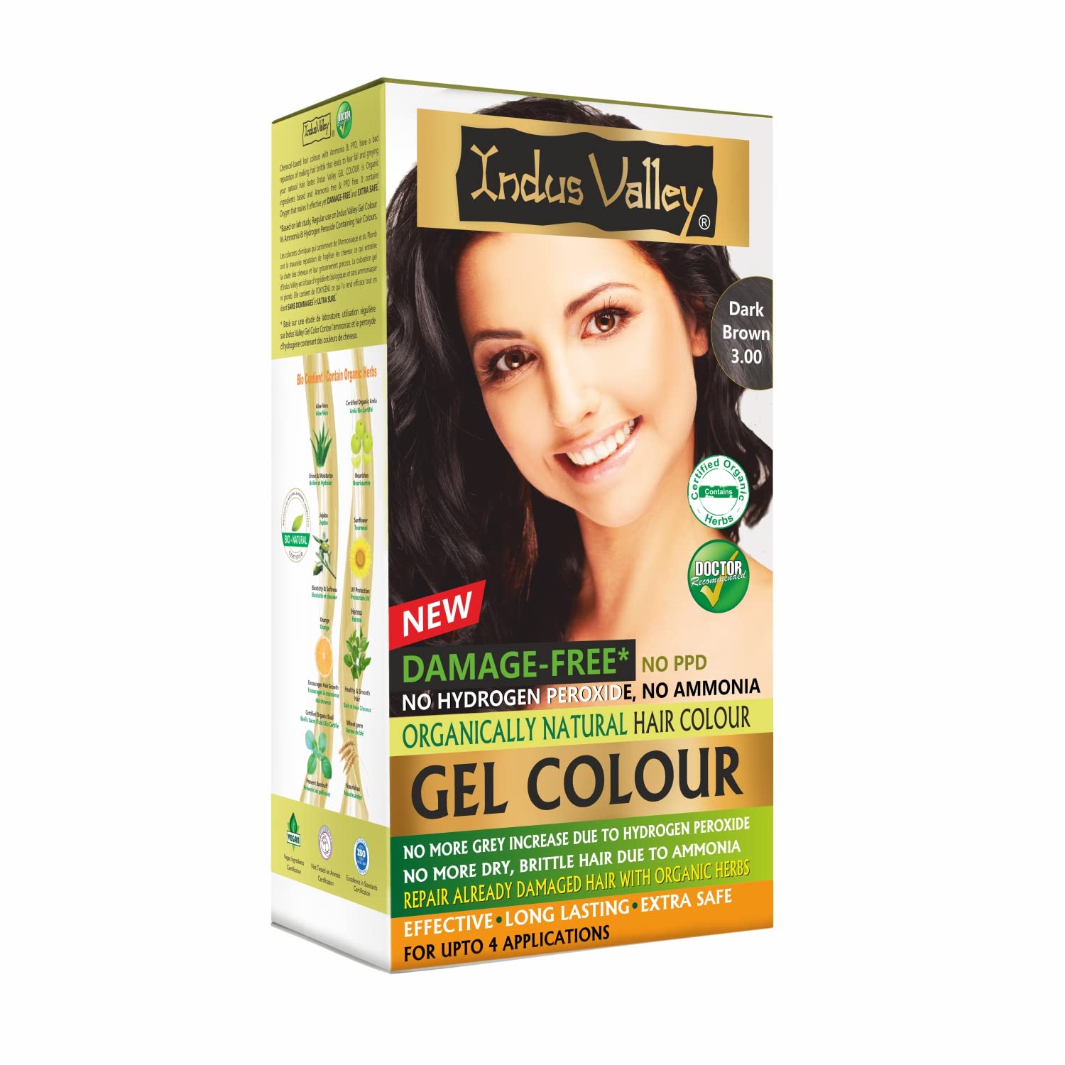 Indus Valley Natural Organic Damage Free Gel Hair Color | Ammonia Free, Vegan & Cruelty Free | Up to 100% Gray Coverage, Long Lasting Results |Dark Brown 3.0 (20gram+200ml)