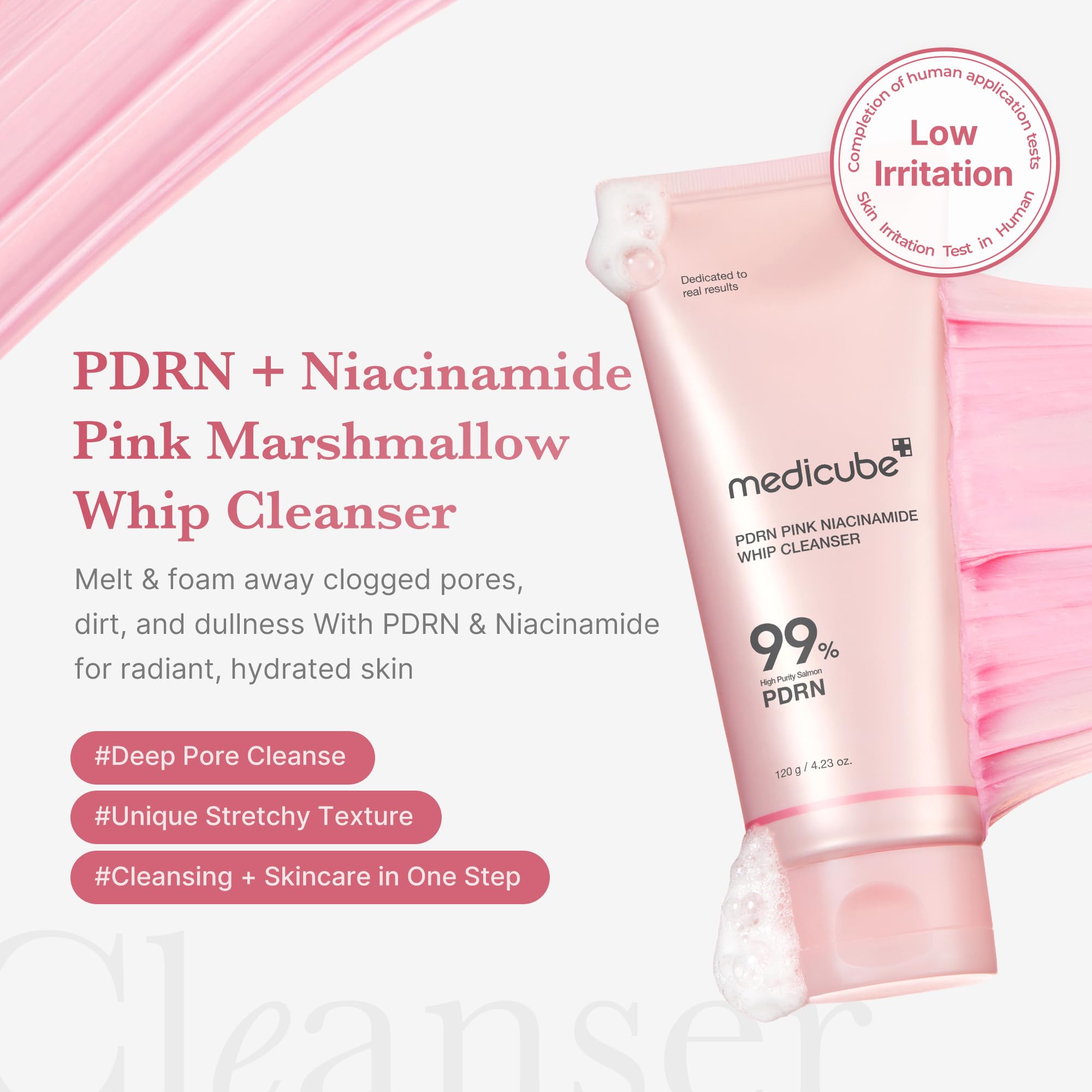 medicube PDRN Cleansing & Care Set: Salmon DNA PDRN Pink Peptide Serum and Pink Marshmallow Whip Cleanser
