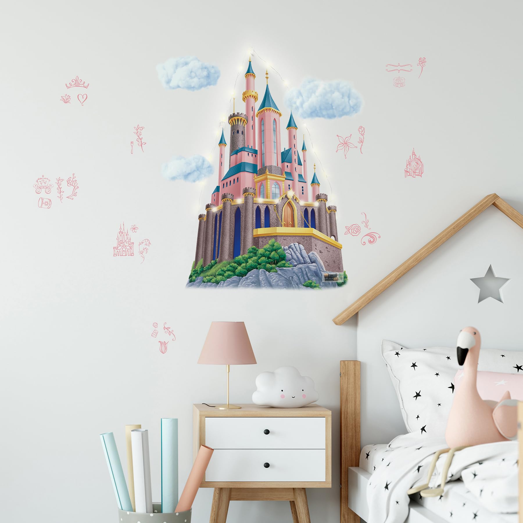 Disney Princess Castle Giant Peel and Stick Wall Decals with String Lights by RoomMates, RMK5408TBM