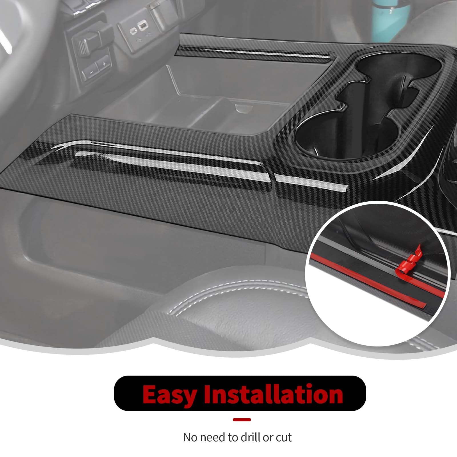 RT-TCZ Carbon Fiber Center Console Cup Holder Gear Shift Panel Trim Cover Decoration Interior Accessories Compatible with Chevrolet Silverado 2019-2021,for GMC Sierra 2019-2022