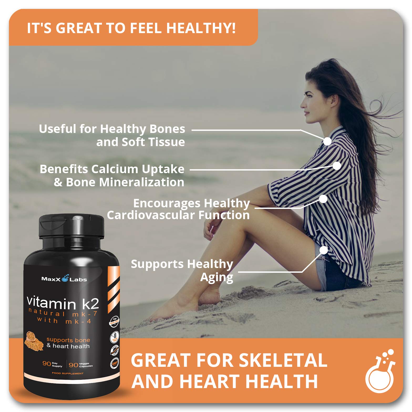 Vitamin K2 Supplements - Full Spectrum Vitamin K2 MK7, MK4 & Calcium - High Strength Vitamin K Works with Vitamin D3 K2 5000 IU - K2 Vitamin Supplement 600mcg - Support Bone Health - 90 Capsules