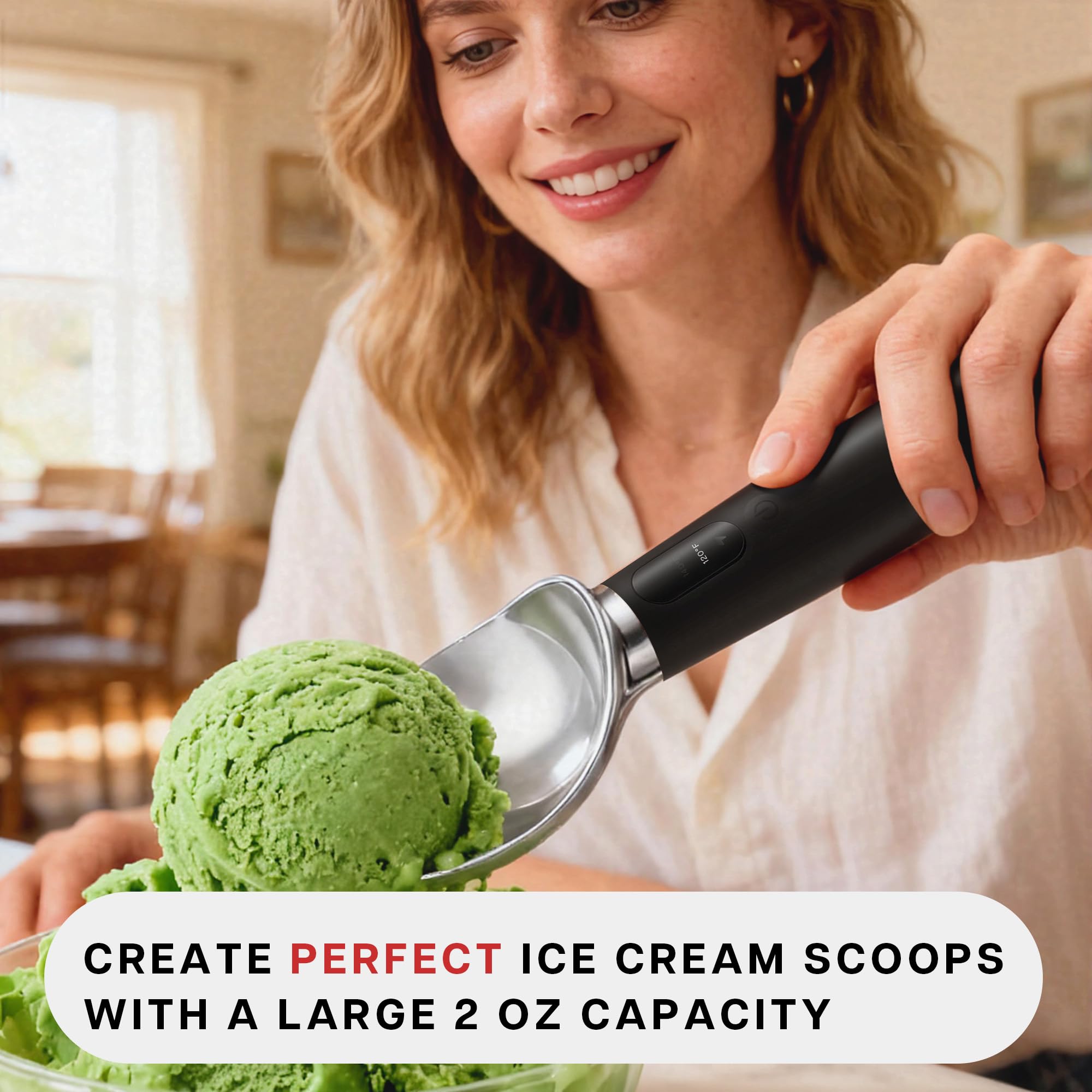 VRAIKO Heated Ice Cream Scoop | Electric Icecream Scooper with 3-Level Adjustable Heats - 120/140/160℉, LED Display, 2600mAh Capacity, Rechargeable | for Hard Ice Cream and More (Black)