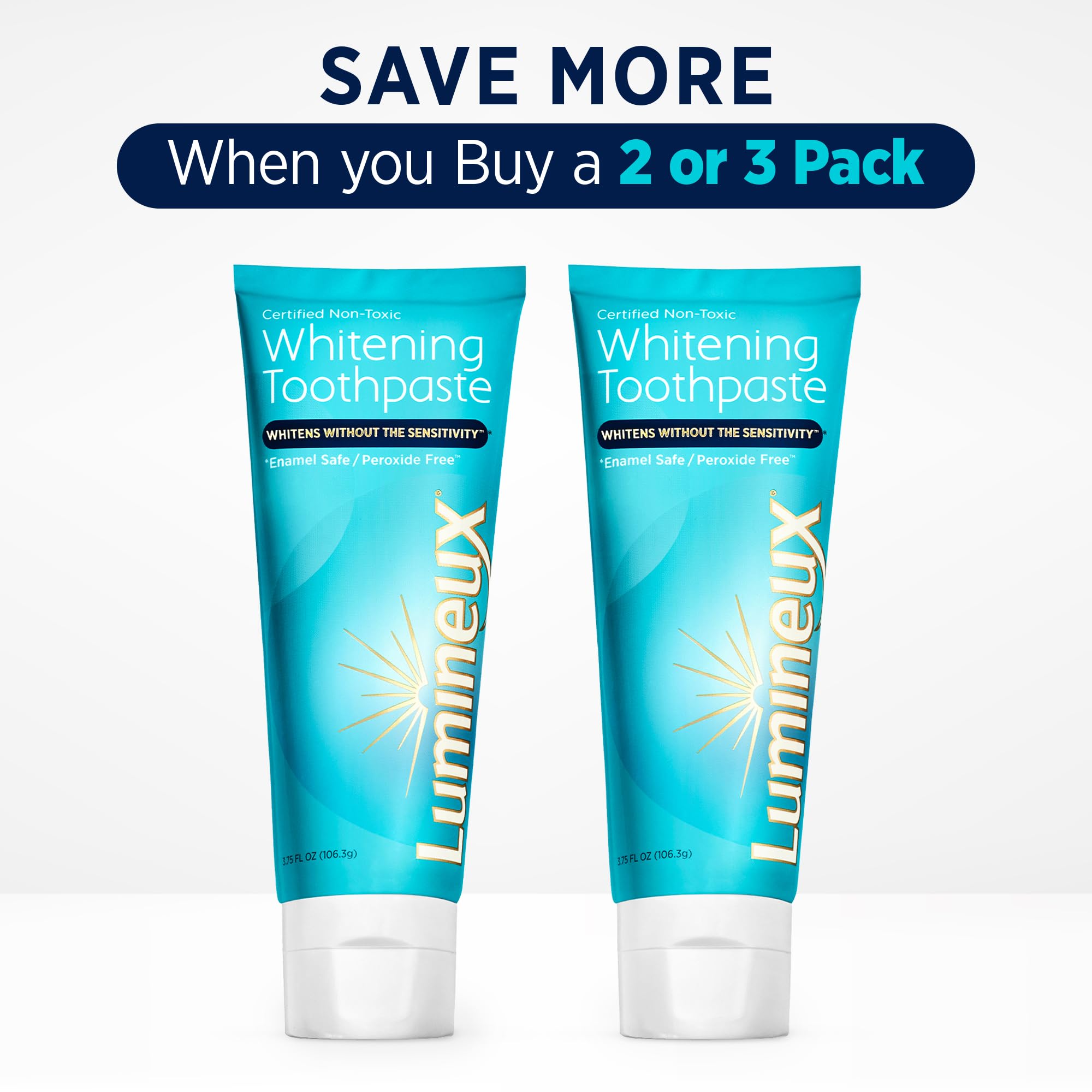 Lumineux Teeth Whitening Toothpaste 2 Pack Peroxide Free Enamel Safe for Sensitive Whiter Teeth Certified Non-Toxic, Fluoride Free, No Alcohol, Artificial Colors, SLS Free Dentist Formulated - 3.75 Oz