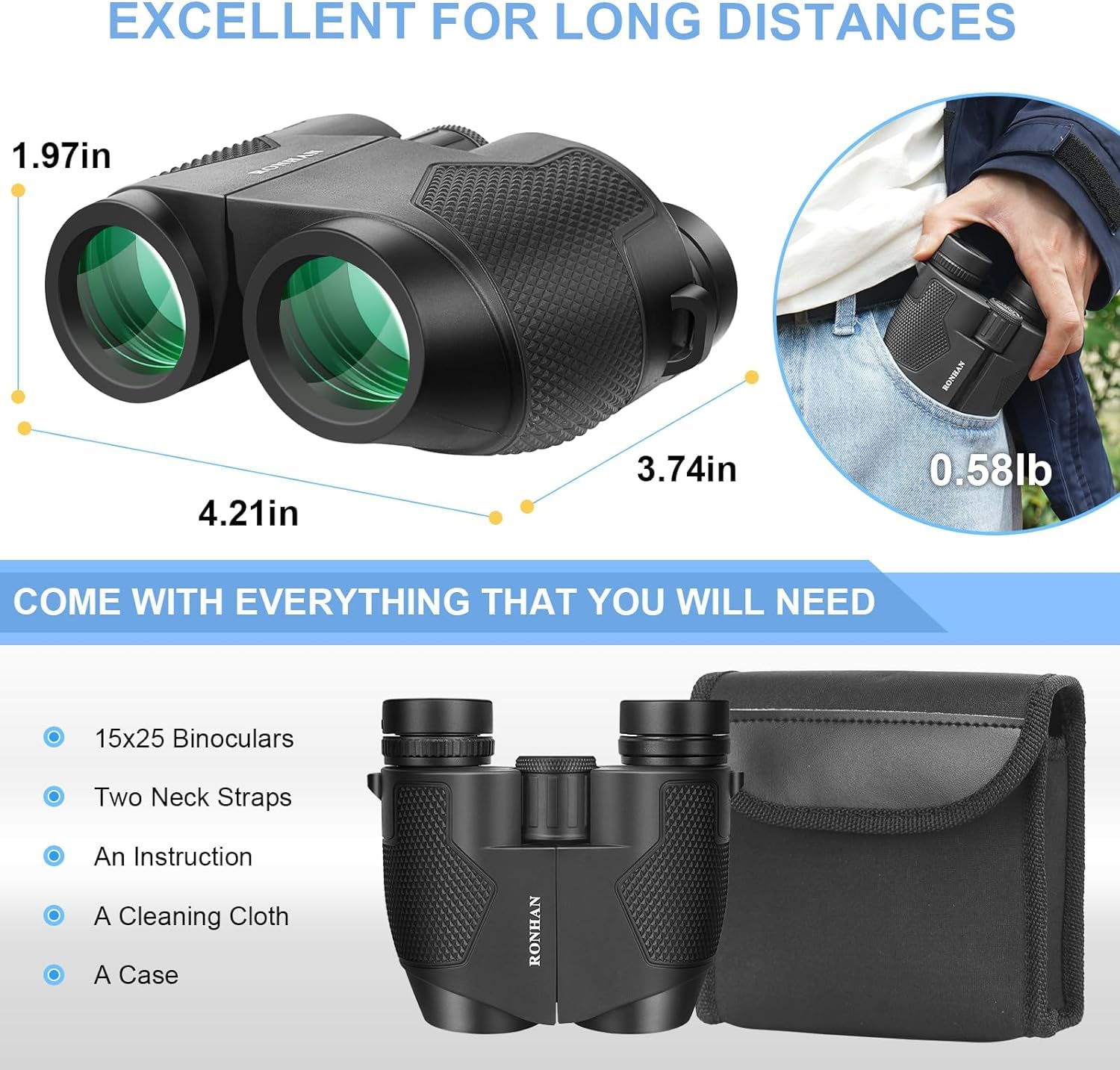 12x25 Compact Binoculars for Adults and Kids, Waterproof Binoculars with Low Light Night Vision - High Powered Easy Focus Binoculars with Low Light Vision for Outdoor Hunting Travel