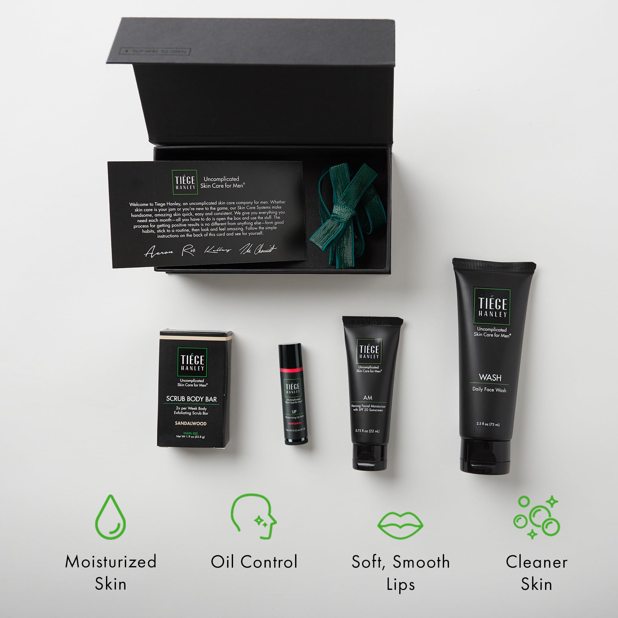 Tiege Hanley Mens Skin Care Gift Box Set, Bronze - Men's Skincare Set Includes Face Wash, Facial Moisturizer with SPF 20 Sunscreen, Body Exfoliating Scrub Bar, & Moisturizing Lip Balm