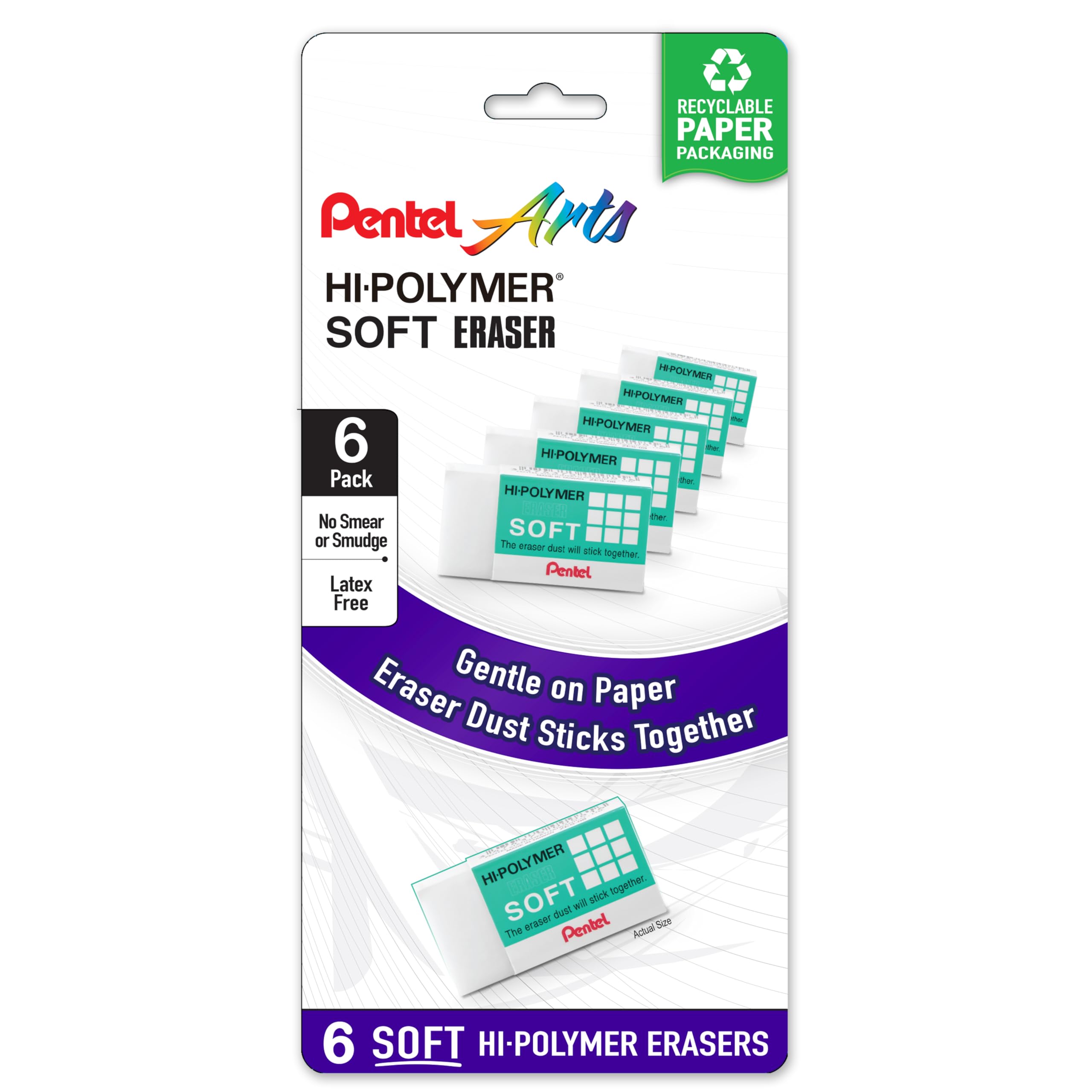 Pentel Hi-Polymer Soft Eraser, Pack of 6 (ZES08PF6)