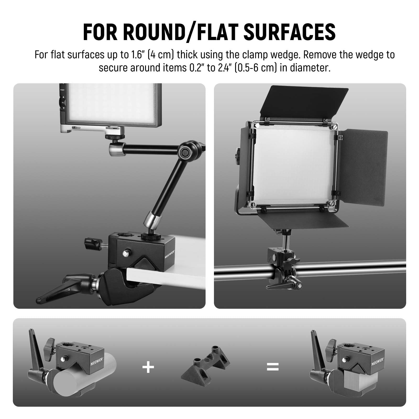 NEEWER Super Clamp with 5/8" Stud, Spring Lock, 2.4" Jaw Grip Heavy Duty Crab Pole Clamp for Round Pipe Flat Surface, for Photography Studio Camera Lighting Mounting, Max Load 33lb/15kg, UA017