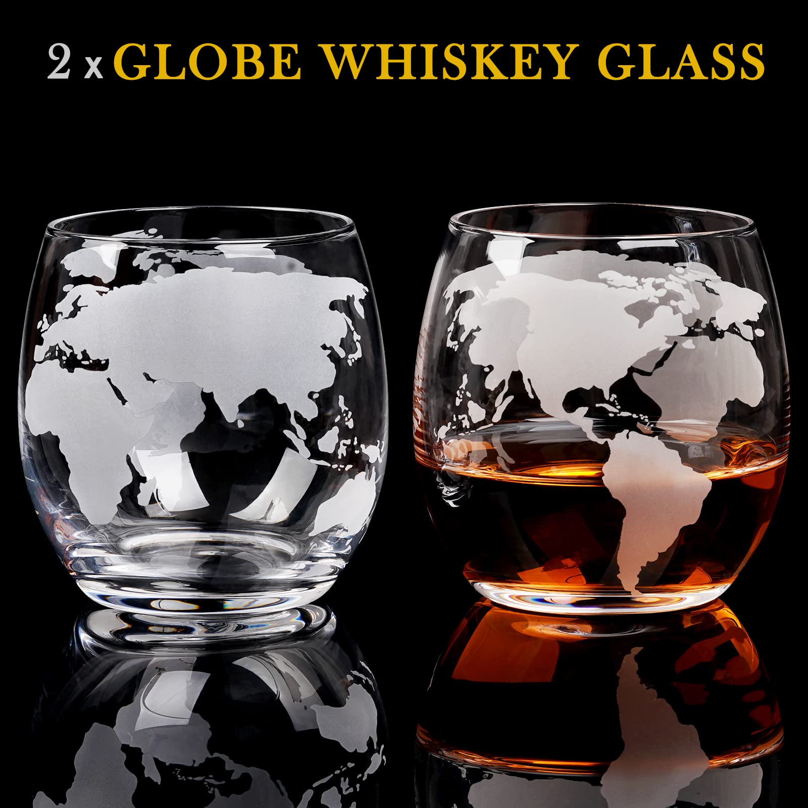 Gifts for Men Dad Christmas, PONPUR Whiskey Decanter Globe Set with 2 Ball Stones & 2 Glasses, Anniversary Birthday Gifts for Him Husband Boyfriend Brother, Cool Stuff Gift for Bourbon Scotch