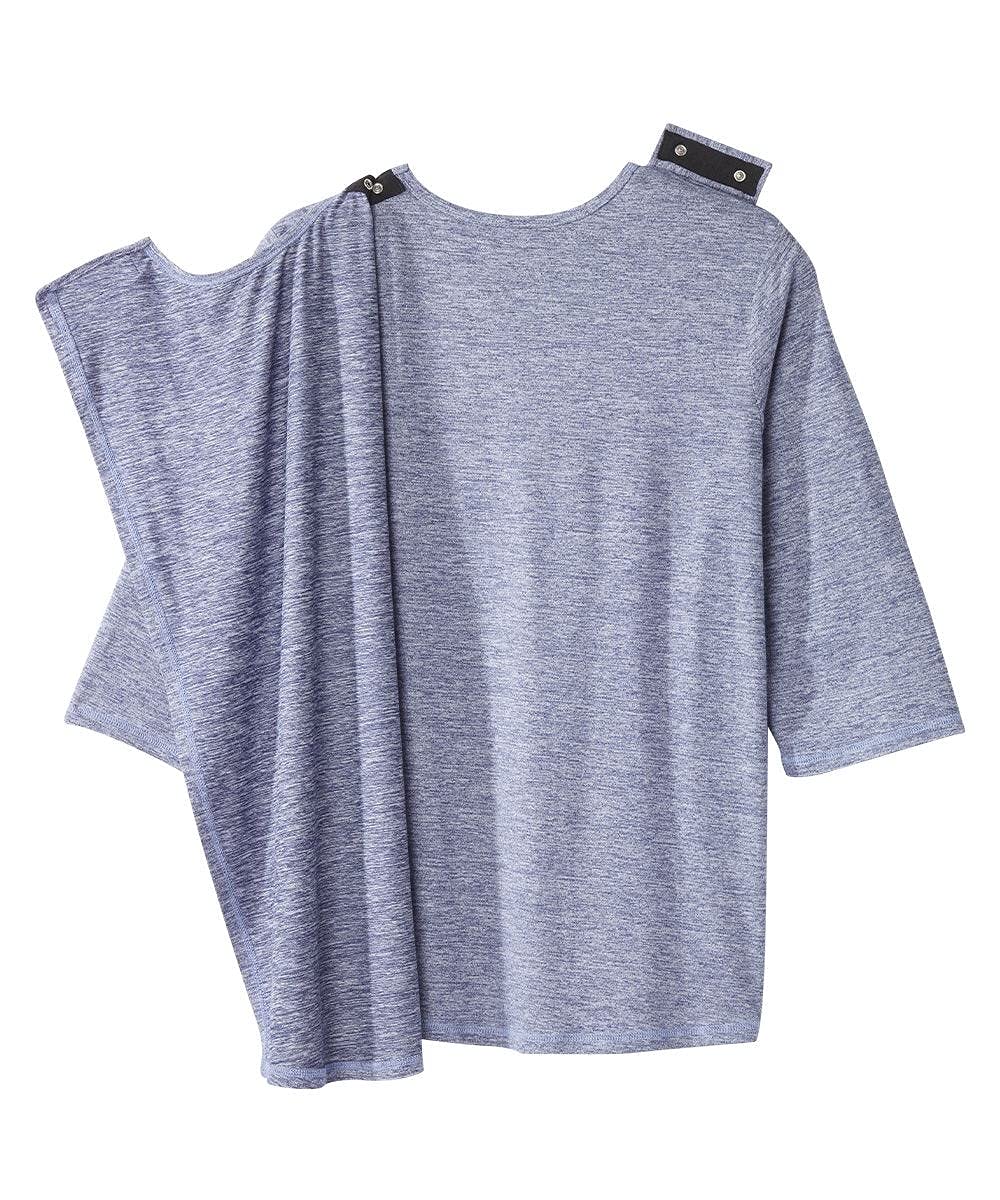 Women’s Open Back Adaptive Active Crew Neck Top for Seniors - 3/4 Long Sleeve Shirt - Heather Indigo MED