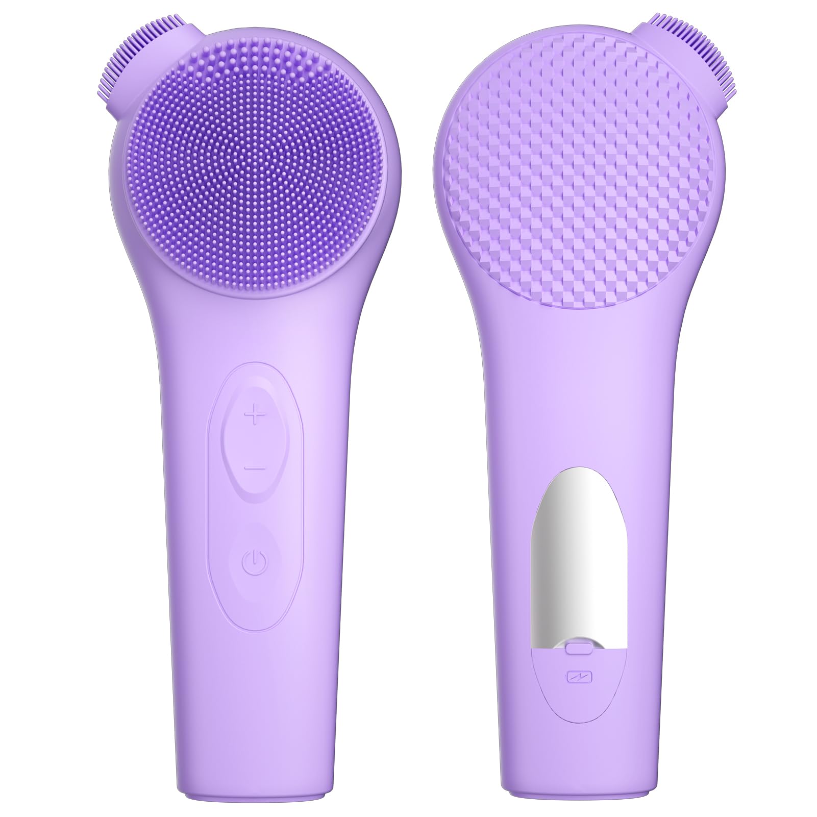 ADINC Silicone Face Scrubber, Waterproof Rechargeable Facial Cleansing Brush, 5 Cleansing Modes with Nose Brush for Women & Men Electric Face Wash Brush for Deep Cleaning Exfoliating, Massaging Purple