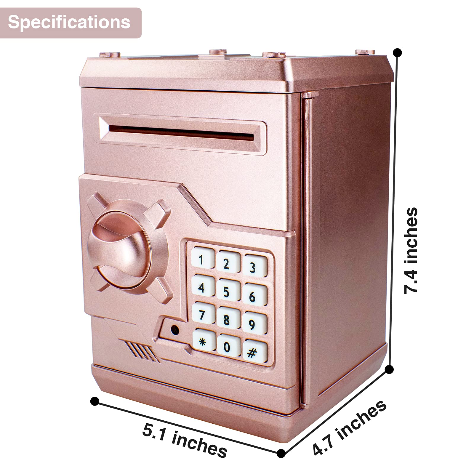 Cargooy Mini ATM Piggy Bank ATM Machine Best Gift for Kids,Electronic Code Piggy Bank Money Counter Safe Box Coin Bank for Boys Girls Password Lock Case (Rose Gold)