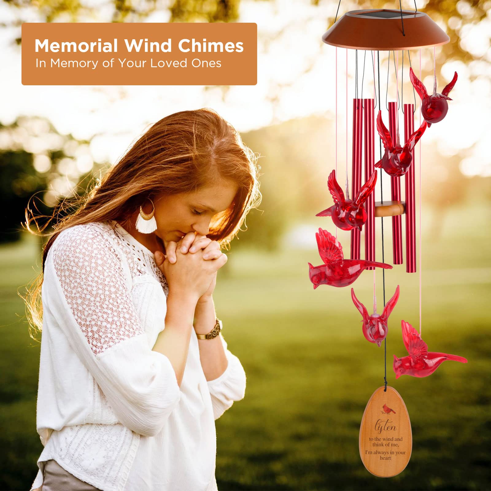 Cardinal Wind Chimes for Outside Solar Cardinal Gifts for Women Mom Grandma Father Memorial Gift Red Cardinal Wind Chimes for Loss of Loved One Sympathy Wind Chimes Garden Cardinal Bird Outdoor Decor