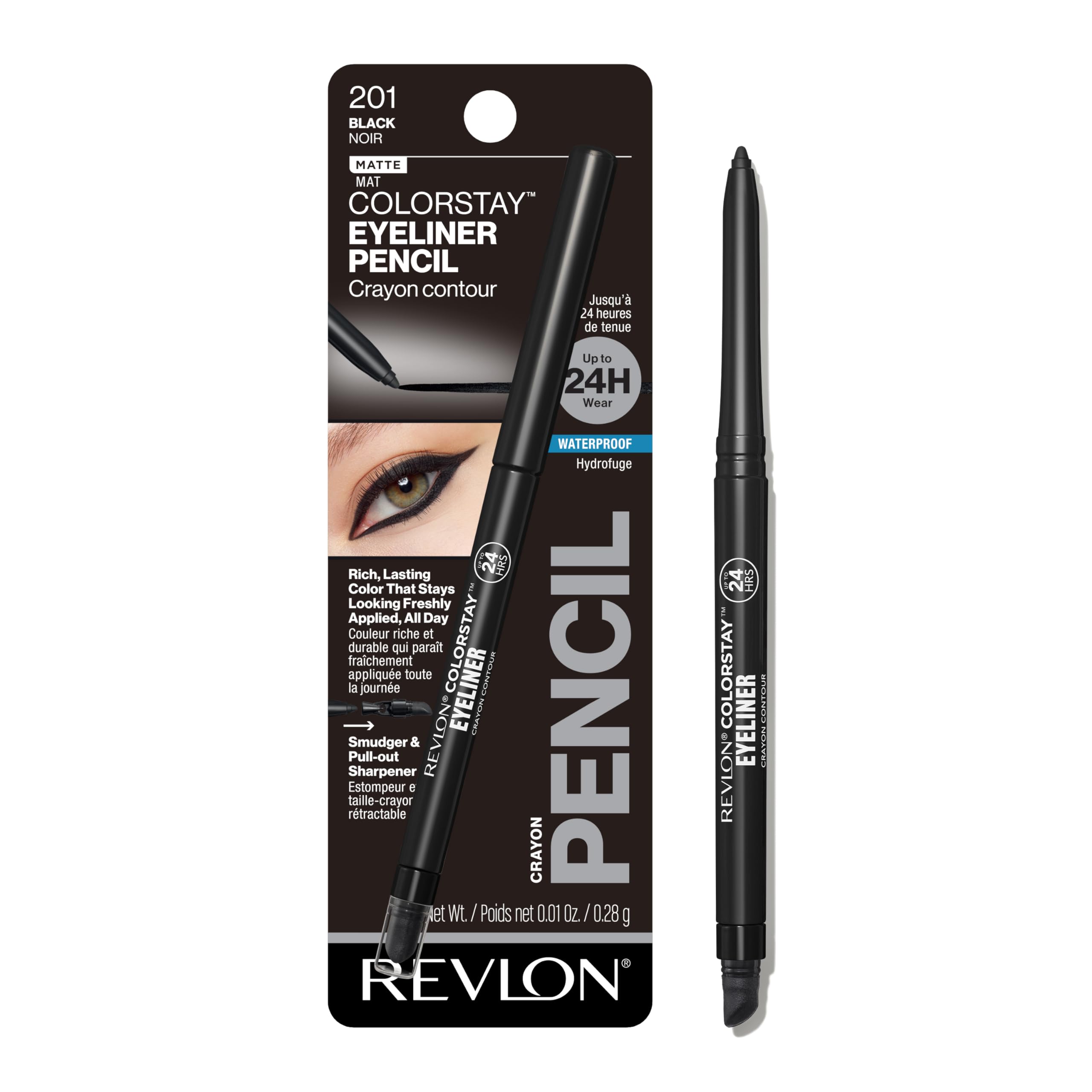 Revlon ColorStay Eyeliner Pencil, Eye Makeup Stocking Stuffers for Women, Built-In Sharpener, Waterproof, Smudgeproof, 201 Black, 0.01 oz (Pack of 1)