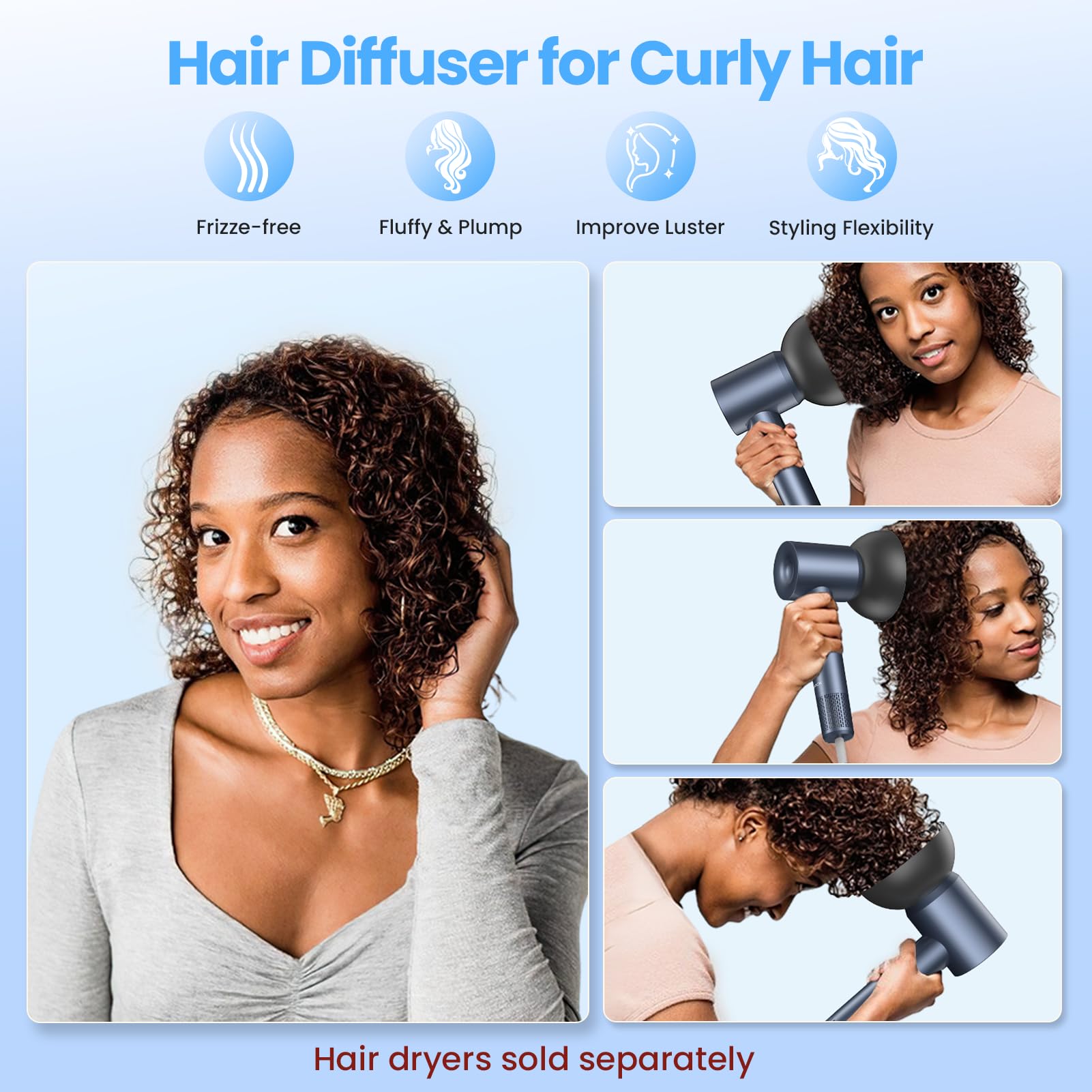 Hair Diffuser, LAMPICK Diffuser Attachment for Hair Dryer, Hair Diffuser for Curly Hair and Natural Wavy Hair(Black)