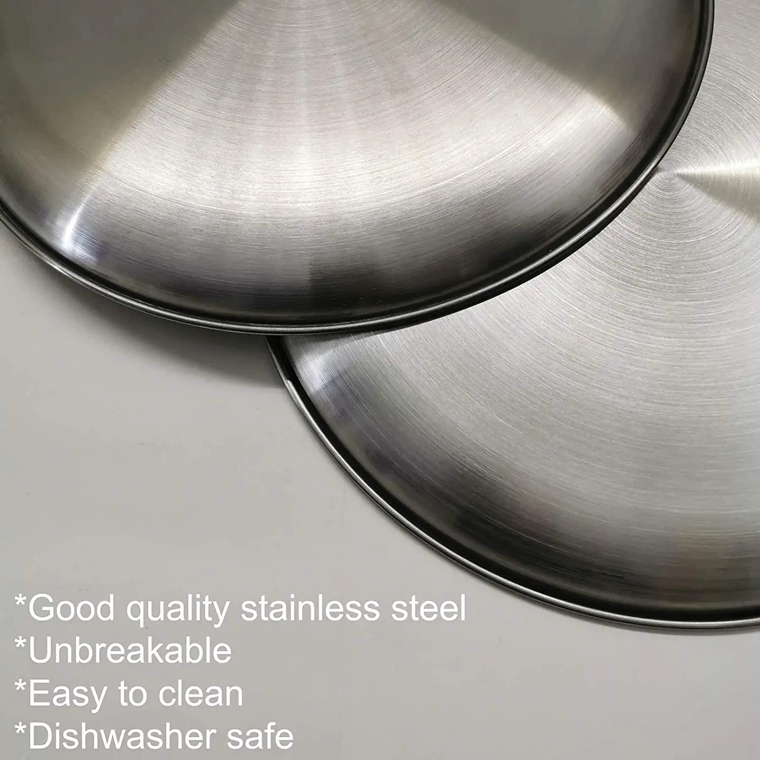 JXHAPY Reusable Brushed Metal Dinner Plates-Stainless Steel Round Plates,Dinner Plate Dish Heavy Duty Kitchenware Round Metal Plates | Dishwasher Safe |Use for BBQ Steak (10 Inch 4 Pack)