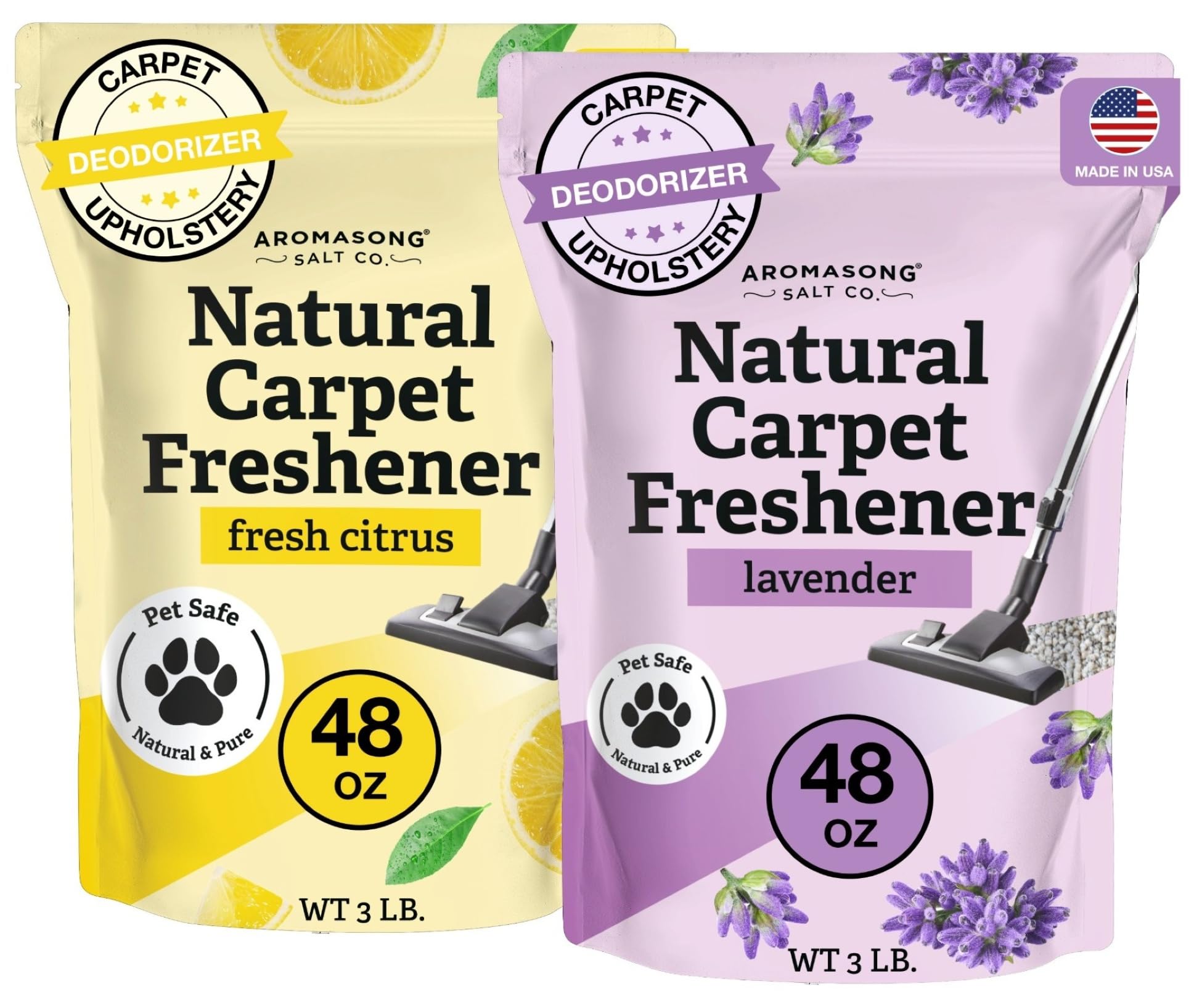 Aromasong Carpet Deodorizer Bundle – Citrus 48 oz & Lavender 48 oz, Natural Carpet Freshener, Odor Eliminator for Pets & Home, Long-Lasting Freshness, Safe for Kids & Pets