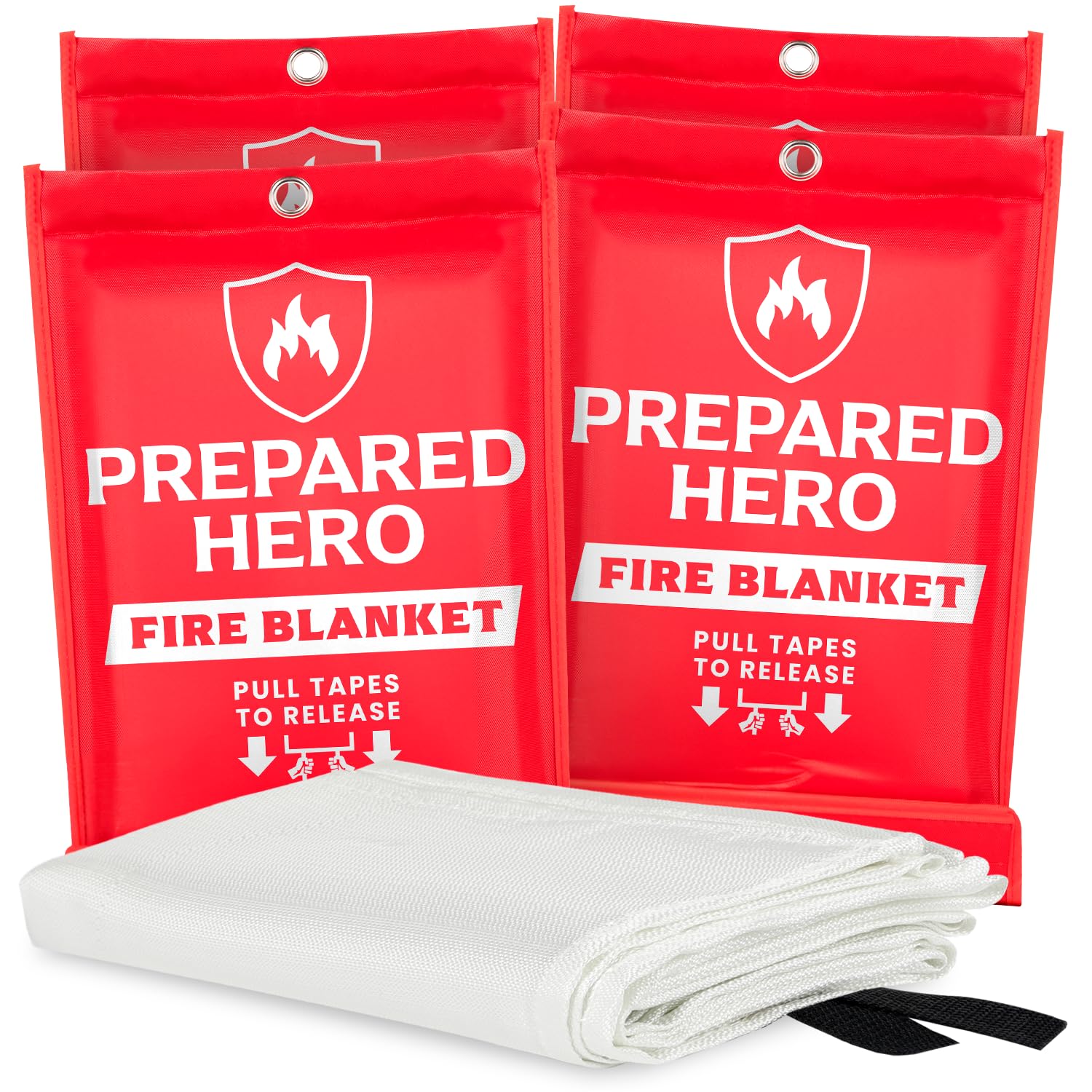 Prepared Hero Emergency Fire Blanket - 4 Pack - Fire Suppression Blanket for Kitchen, 40” x 40” Fire Blanket for Home, Fiberglass Fire Blanket