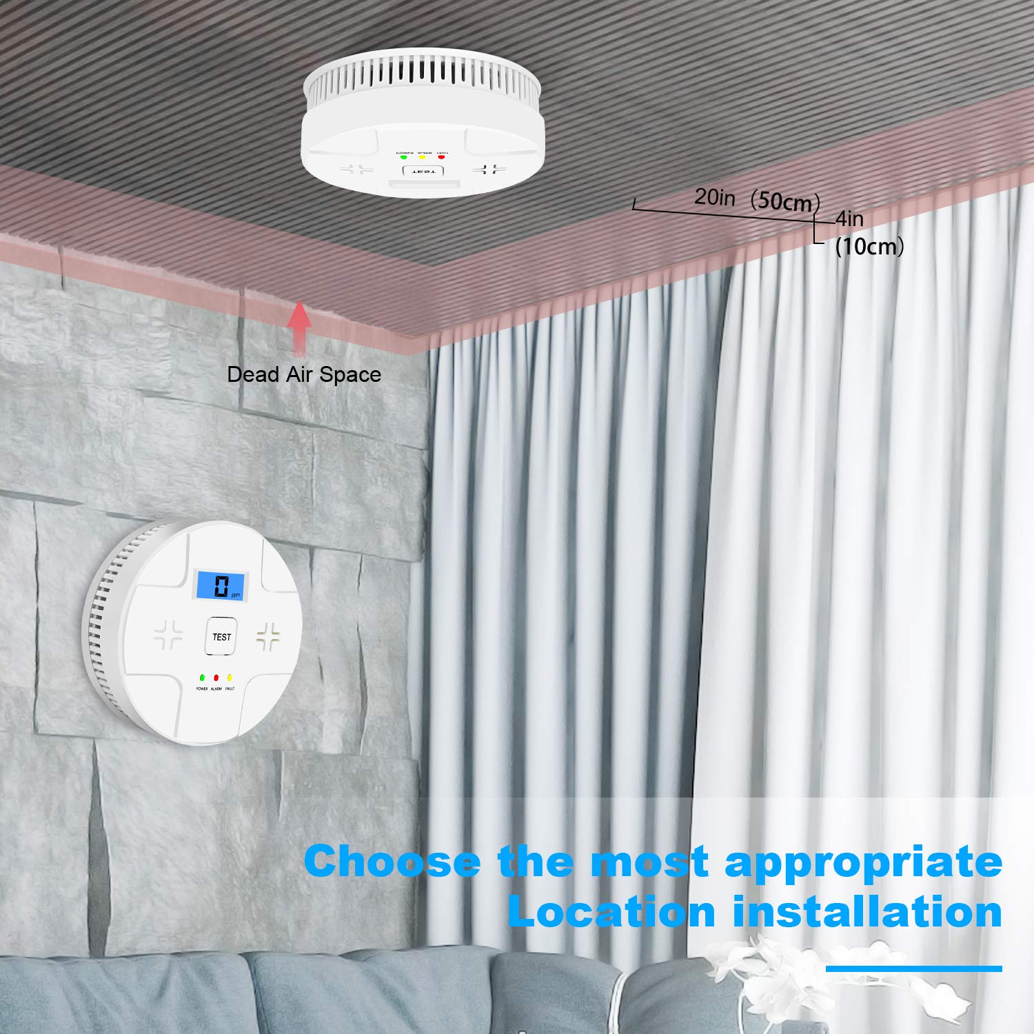 Combination Smoke Carbon Monoxide Alarm Detector Powered by Battery,Dual Alarm Sensor of Smoke and CO,Easy to Install