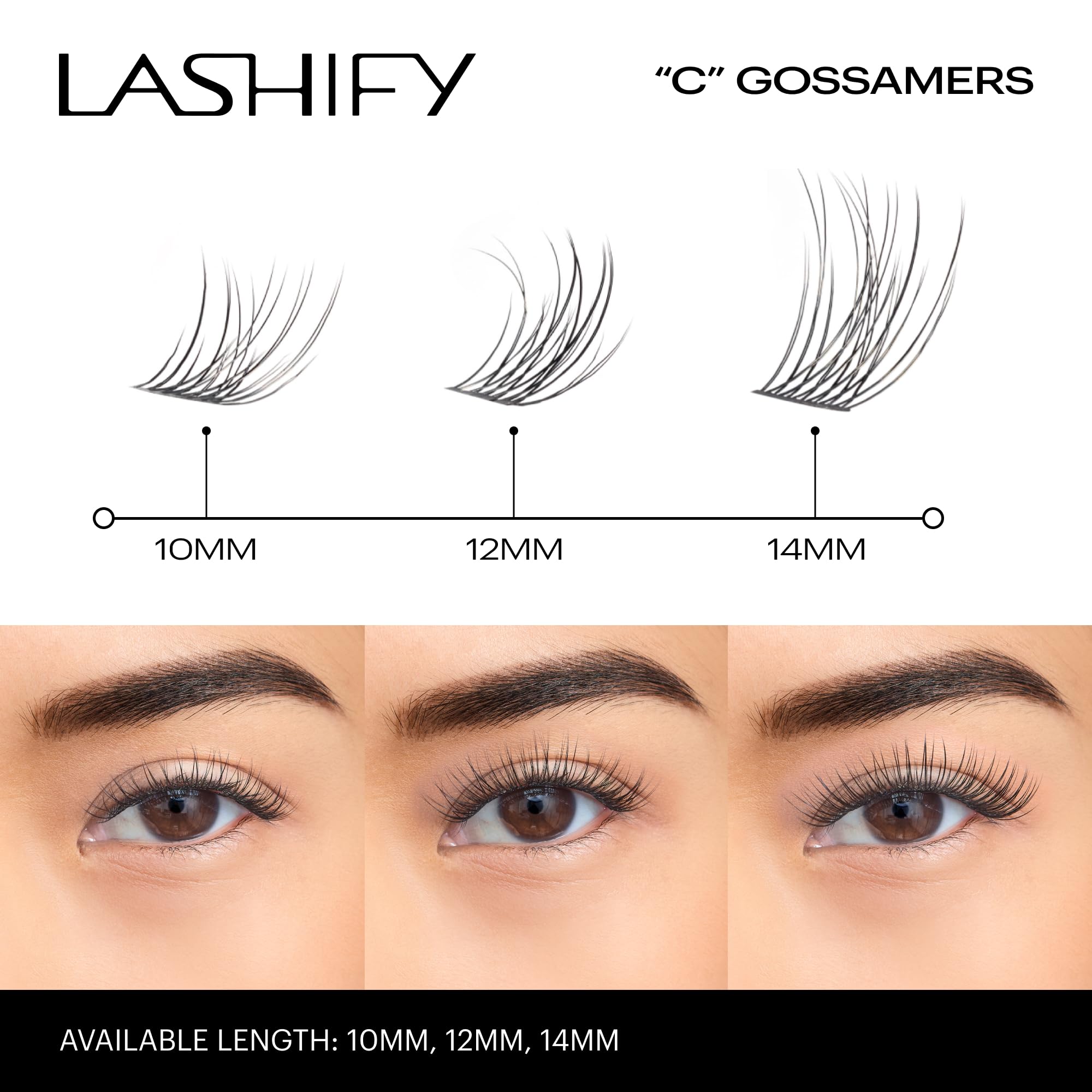 Lashify Curl 14mm Gossamer DIY Eyelash Extensions Refill, Black, Easy False Eyelashes for a Natural Look