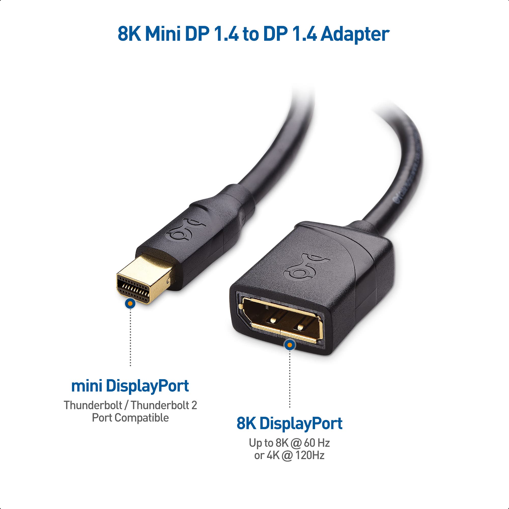 Cable Matters 2-Pack 32.4Gbps 8K Mini DisplayPort to DisplayPort 1.4 Adapter (Mini DP to DP 1.4) in Black - 8K@60Hz, 4K@120Hz Resolution Ready - Thunderbolt and Thunderbolt 2 Port Compatible