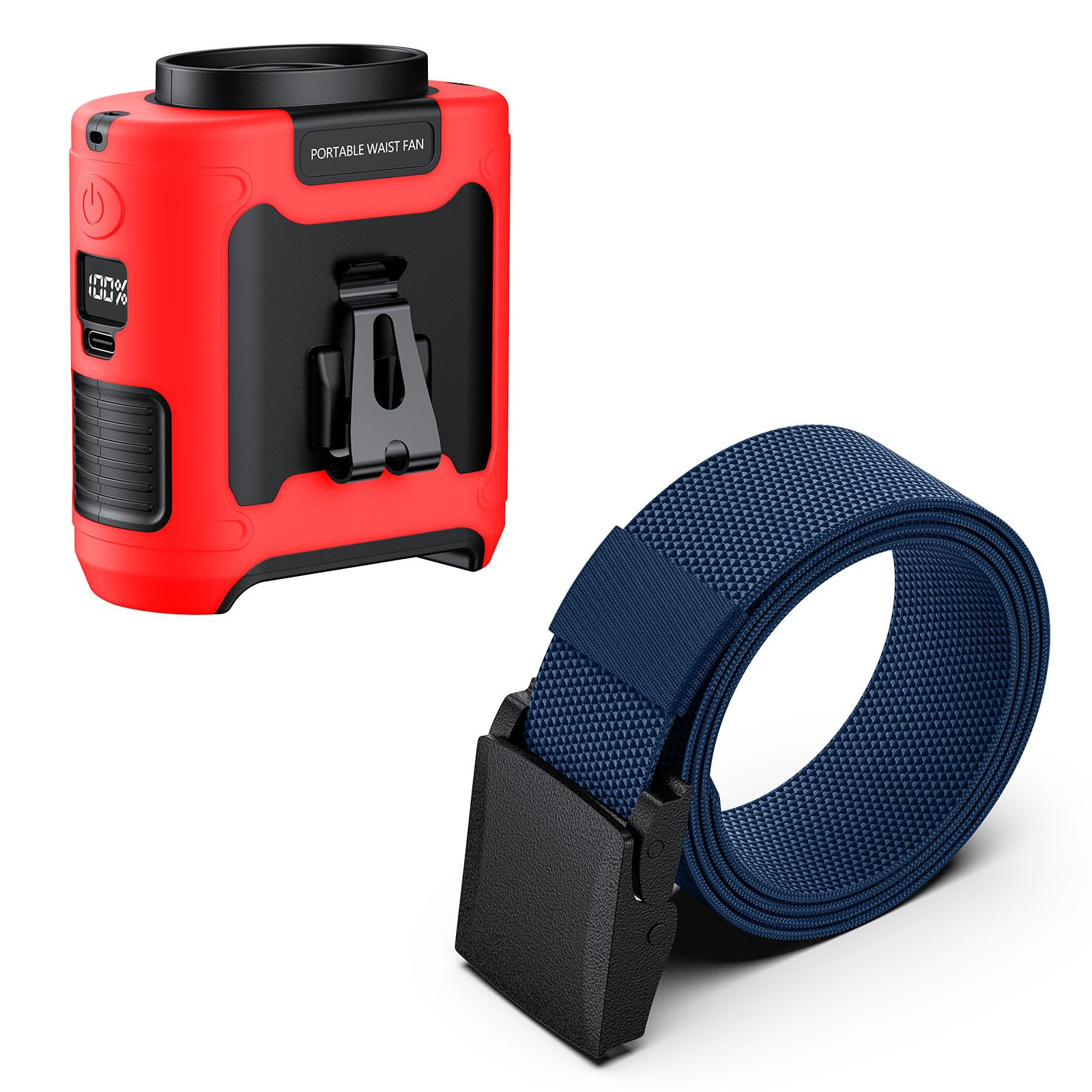 morsisho 1 Pack Red Portable Waist Fan and 1 Pack Dark Blue Tactical Nylon Belt