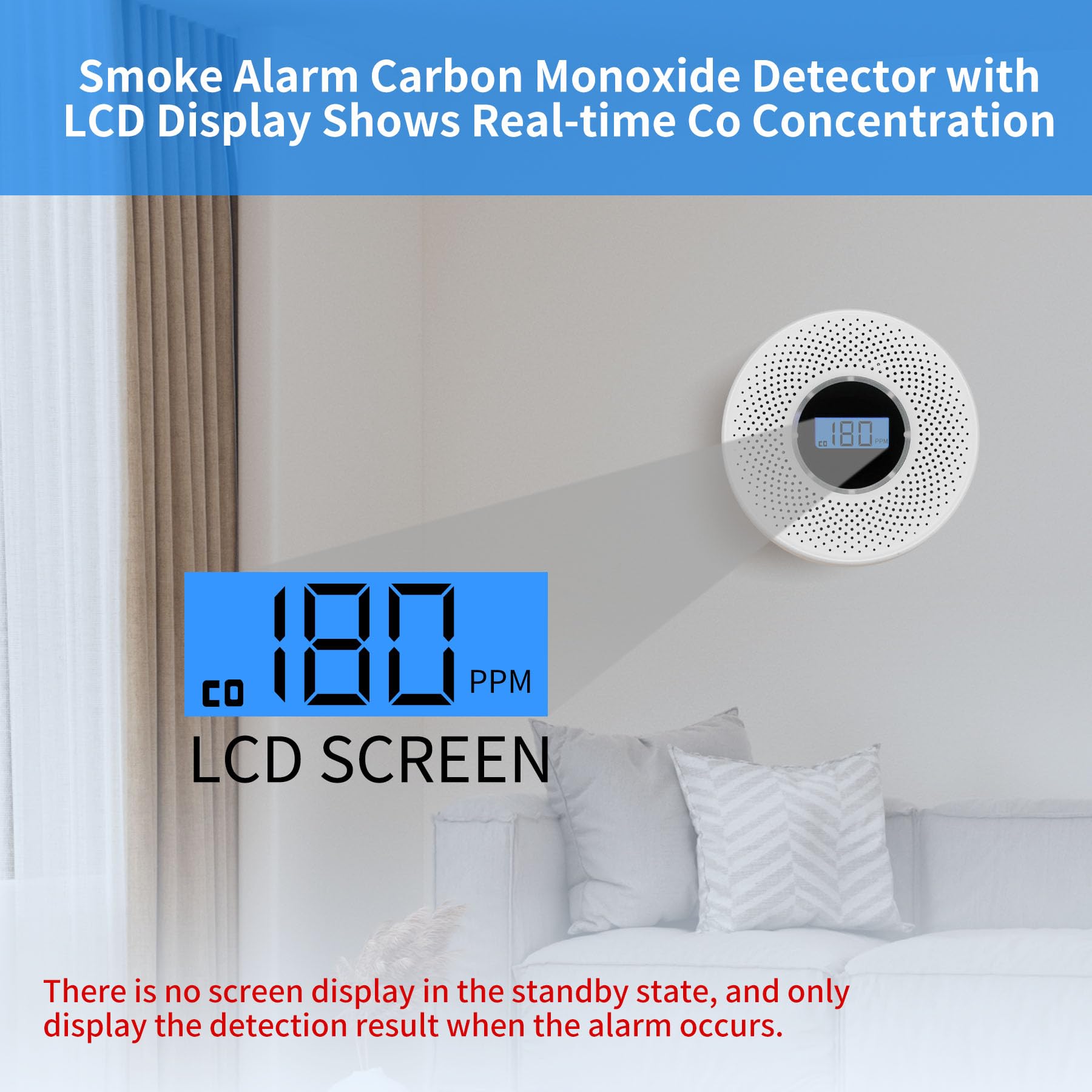 Coreel Smoke Detector Carbon Monoxide Detector Combo with Digital Display and Sound Light Alarm, 2-in-1 Smoke & CO Alarm with Battery Operated for Home, Travel or RV(White-01)