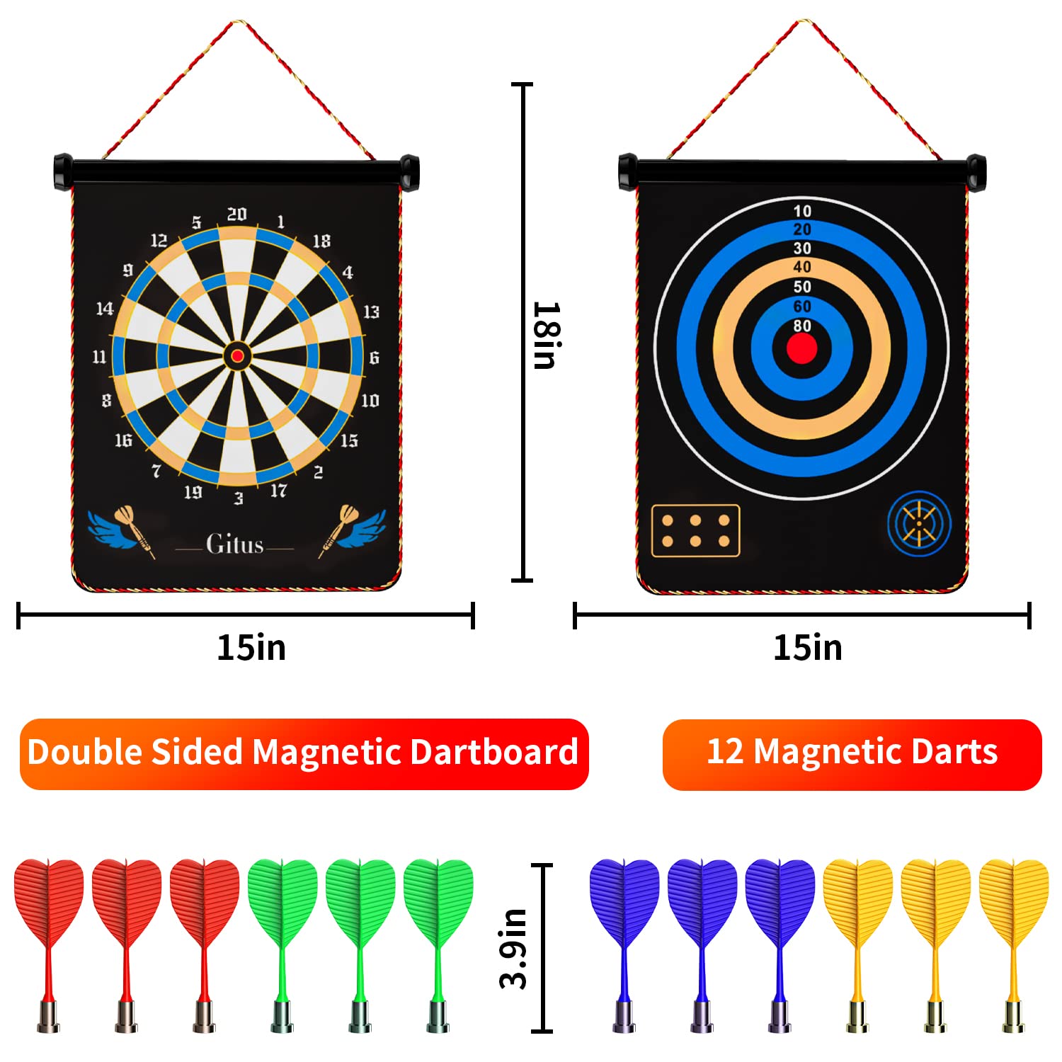 Gitus Magnetic Dart Board Indoor Outdoor Games for Kids with 12 Darts, Gifts for Teenage Boys Teen Boys Gift Ideas Gifts for Boys 8 9 10 11 12 13 14 Years Old Game Room Decor