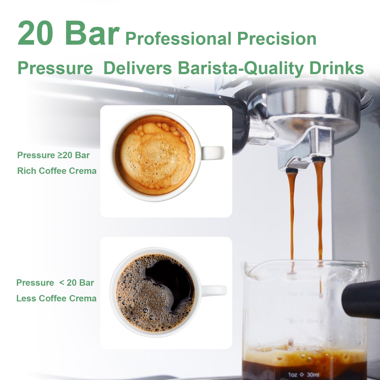 URintells Cuising Espresso Machine 20 Bar, Professional LED Display Espresso Maker with Automatic Milk Frother for Americano Cappuccino Latte, Coffee Machine with ESE Pod Filter, Dual Heat System