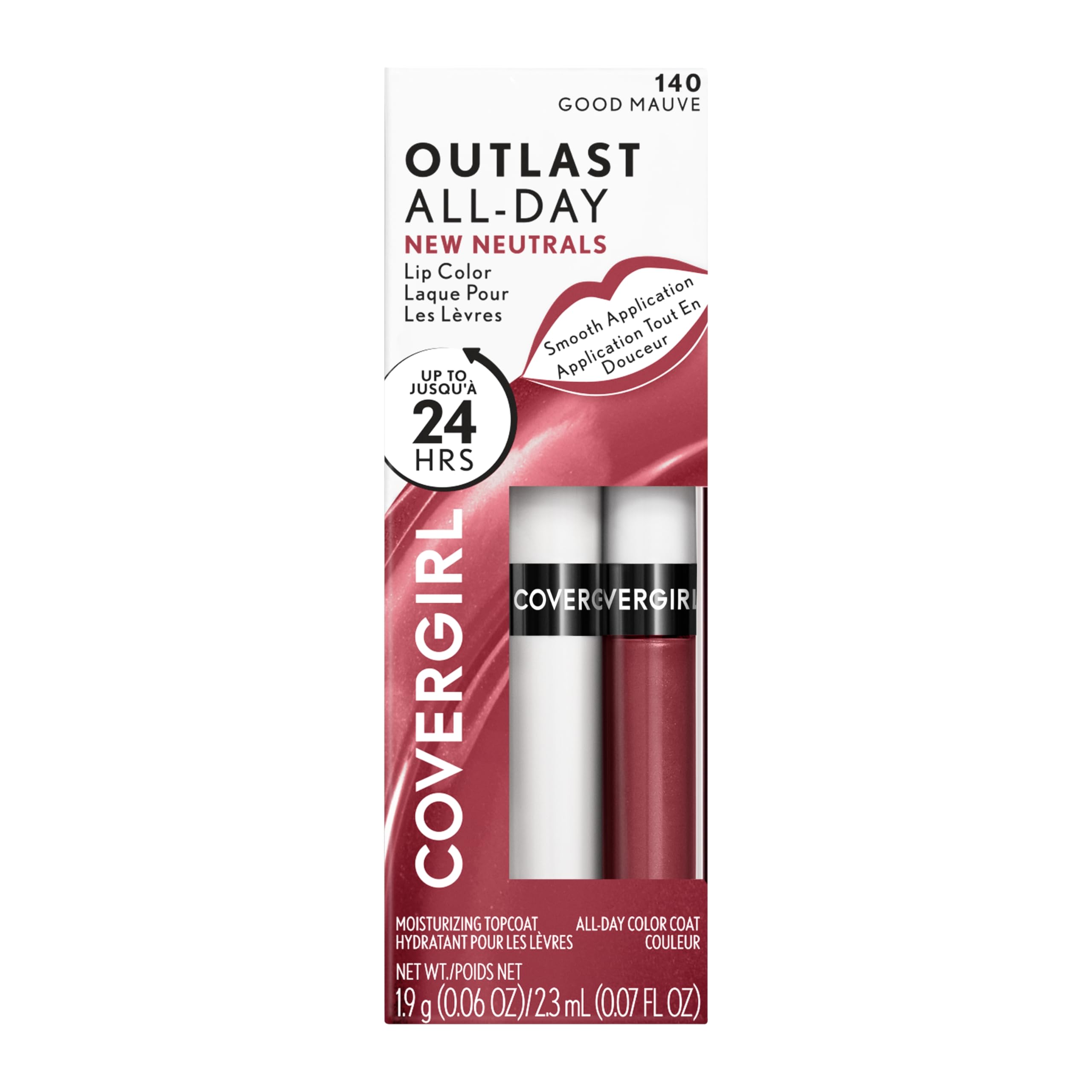 COVERGIRL Outlast All-Day Lip Color with Moisturizing Topcoat, New Neutrals Shade Collection, Good Mauve, Pack of 1