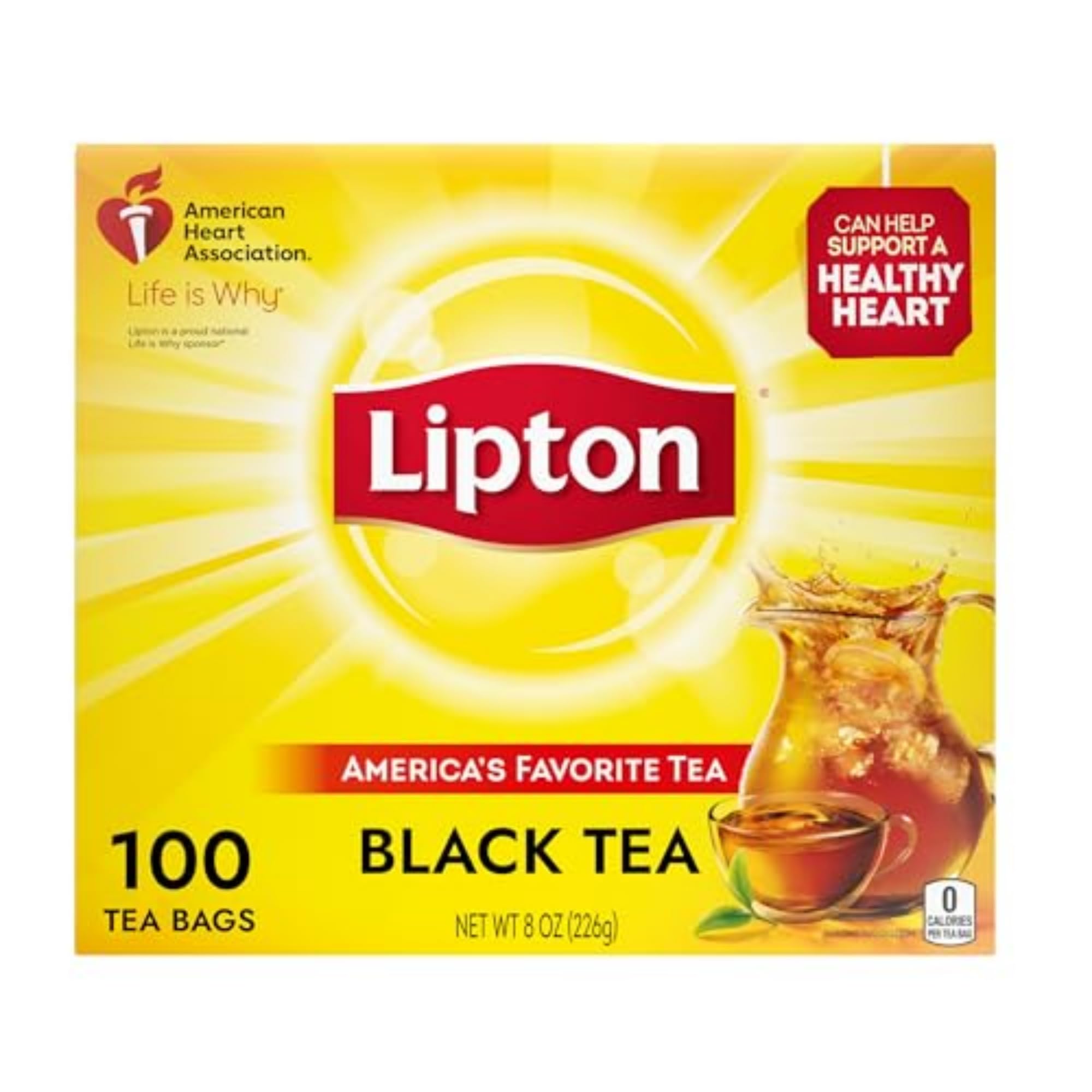 Lipton Tea Bags, Black Tea, Iced or Hot Tea, Can Support Heart Health, 100 Total Tea Bags