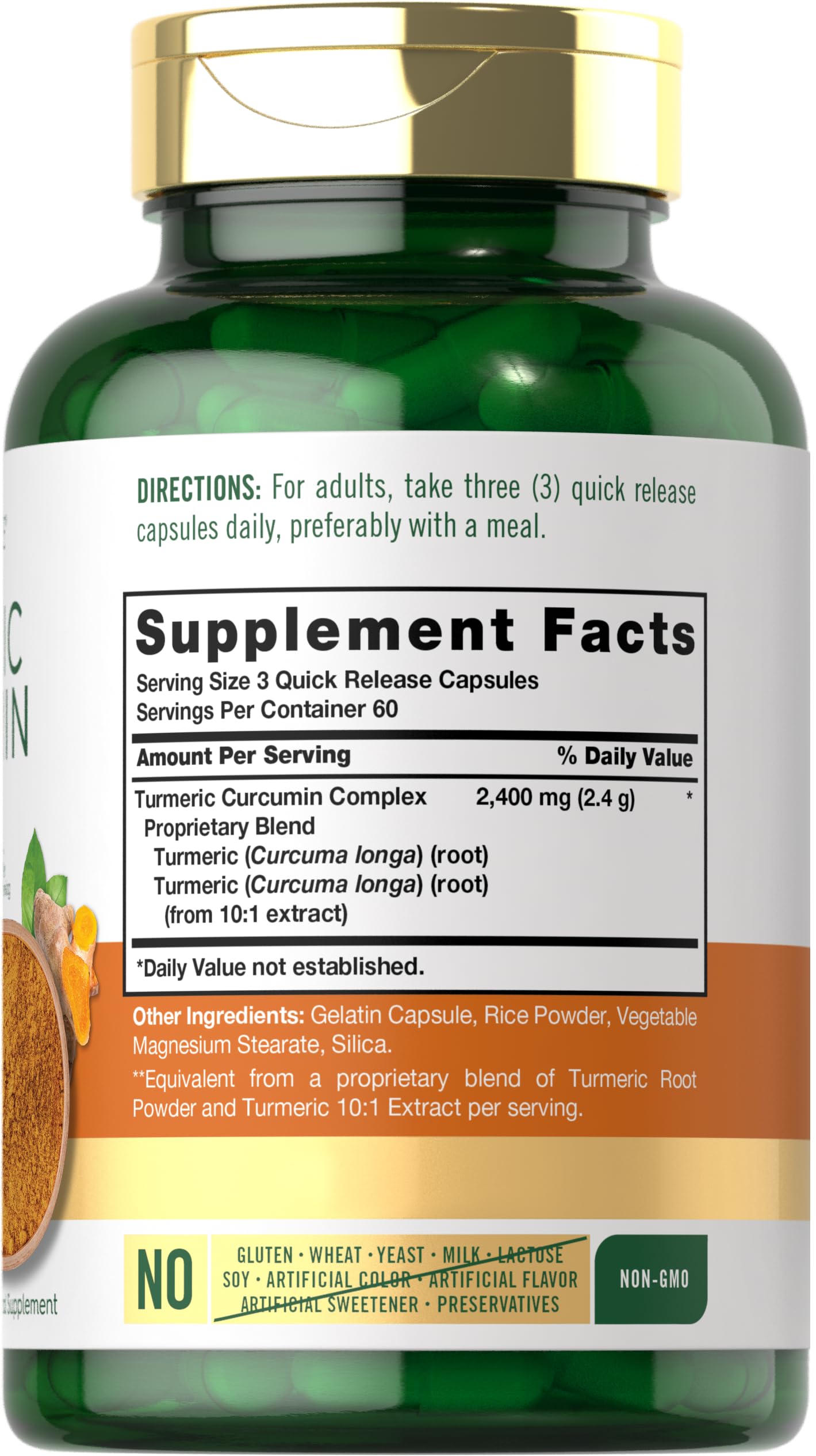 Carlyle Turmeric Curcumin Supplement 2400mg | 180 Powder Capsules | Herbal Complex | Non-GMO, Gluten Free Formula