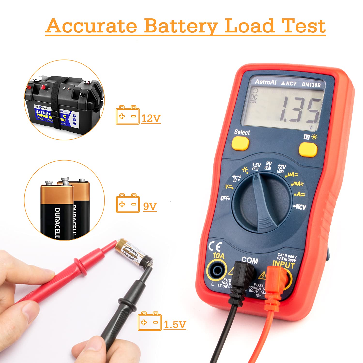 AstroAI Digital Multimeter, Voltmeter 1.5v/9v/12v Battery Voltage Tester Auto-Ranging/Ohmmeter/DMM with Non-Contact Voltage Function, Accurately Measures Voltage Current Amp Resistance Capacitance