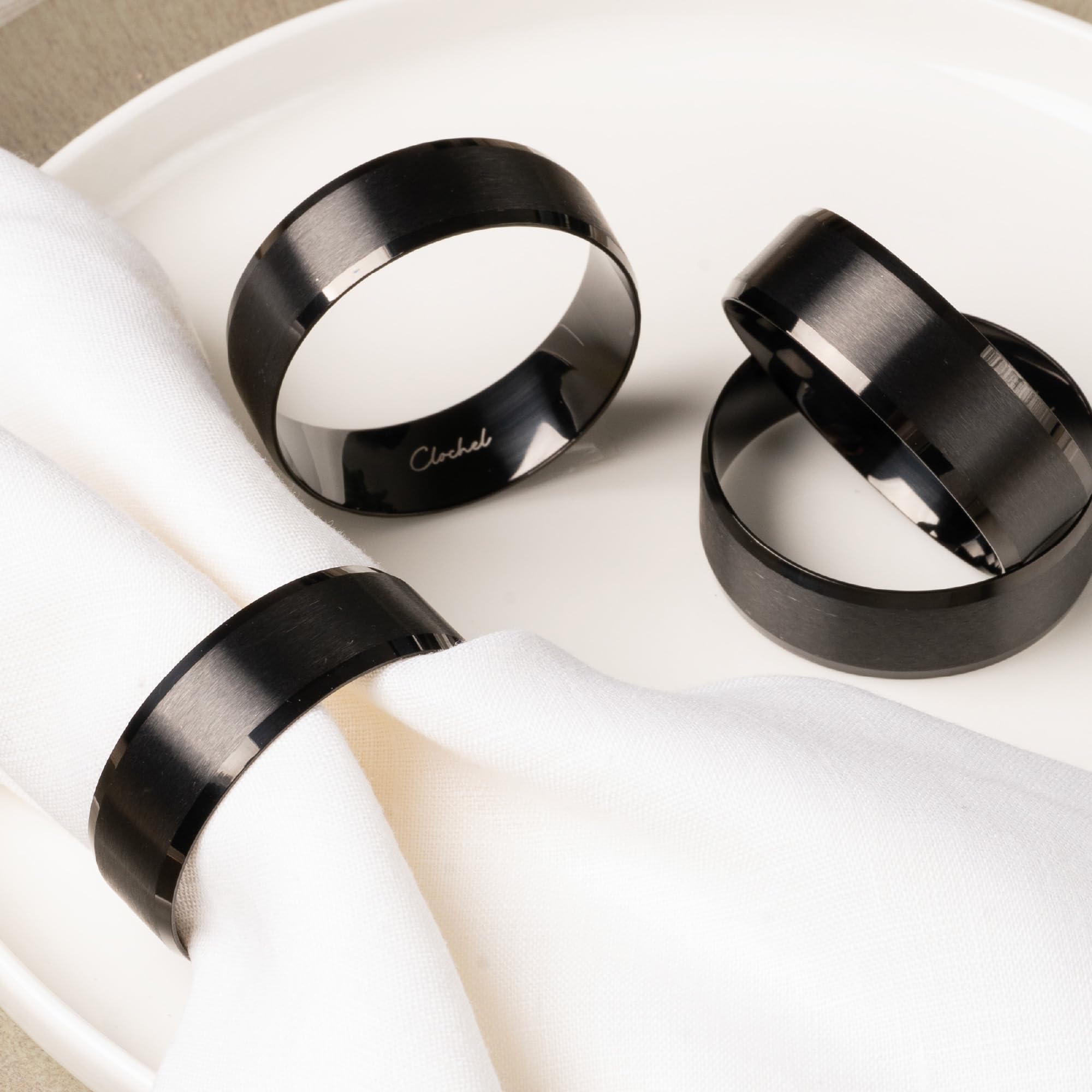 Award-Winning CLOCHEL Napkin Rings Stainless Steel Serviette Buckles Set of 4 Adornment for Elegant Dining,Table Decorations, Banquet, Wedding, Casual, Engagement, Reception & Everyday CSKY-2