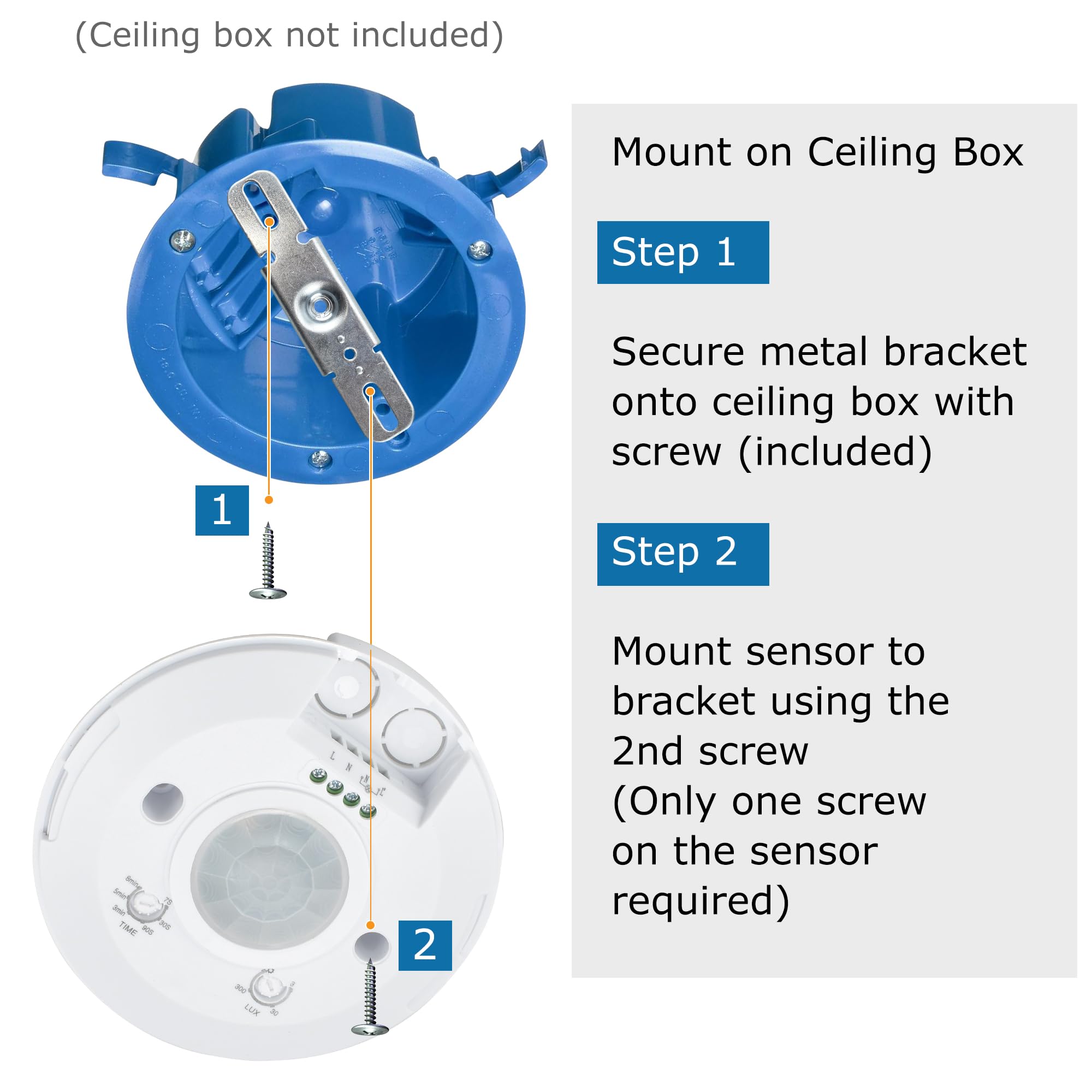 J.LUMI YCA1050 PIR Motion Sensor Light Switch, 85-265V AC 2000W, Ceiling Mount Motion Sensor Ceiling Motion Sensor Switch, PIR Occupancy Sensor, Slim Profile, White