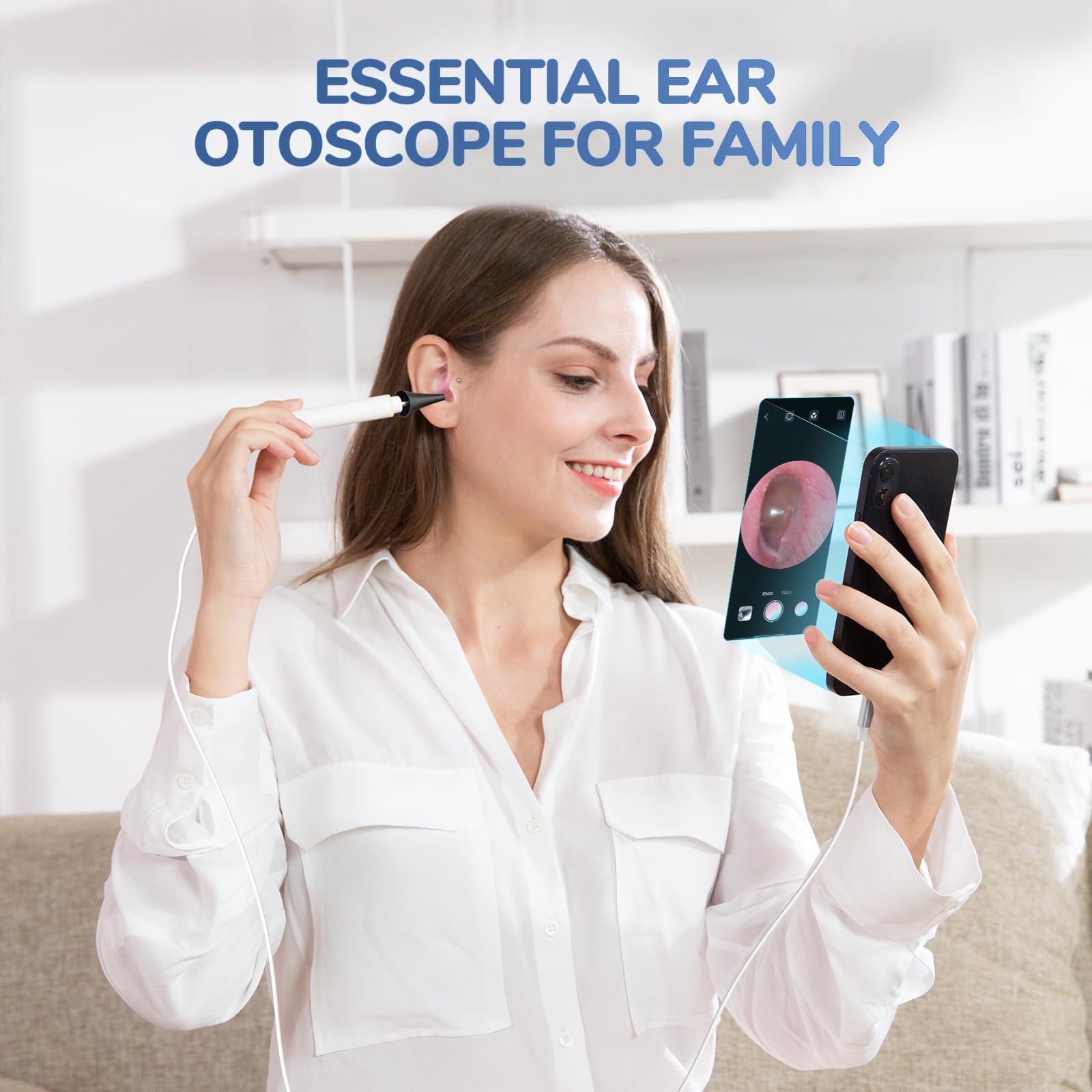 Otoscope Compatible with iPhone 15/Android, ScopeAround 3.9mm Ultra-Thin Ear Camera with 6 LED Lights, Digital Otoscope with Ear Wax Removal Tool, USB Plug & Play Ear Wax Camera for Android