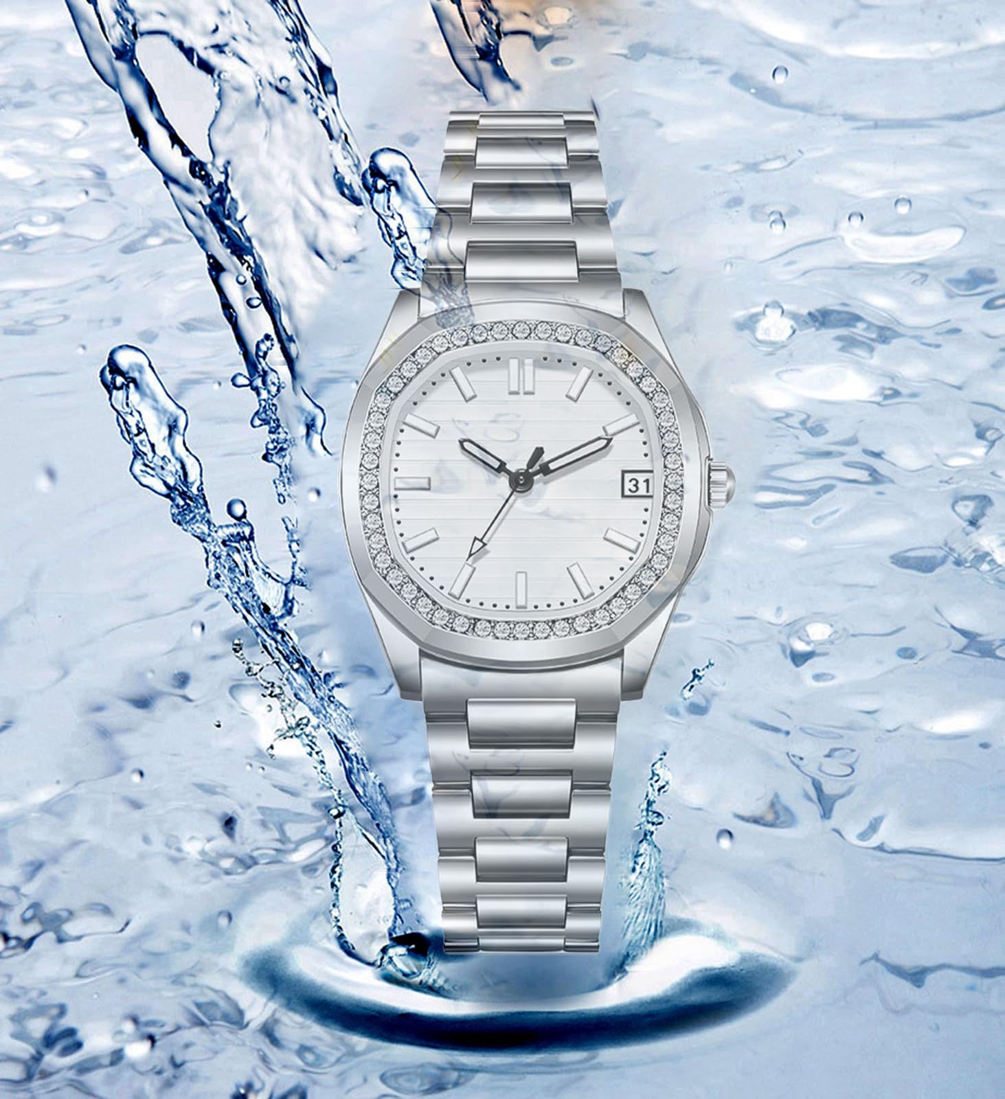 BESTKANG Luxury Women's Watch Date Luminous Waterproof Analog Quartz Dainty Watches for Women (Silver White)