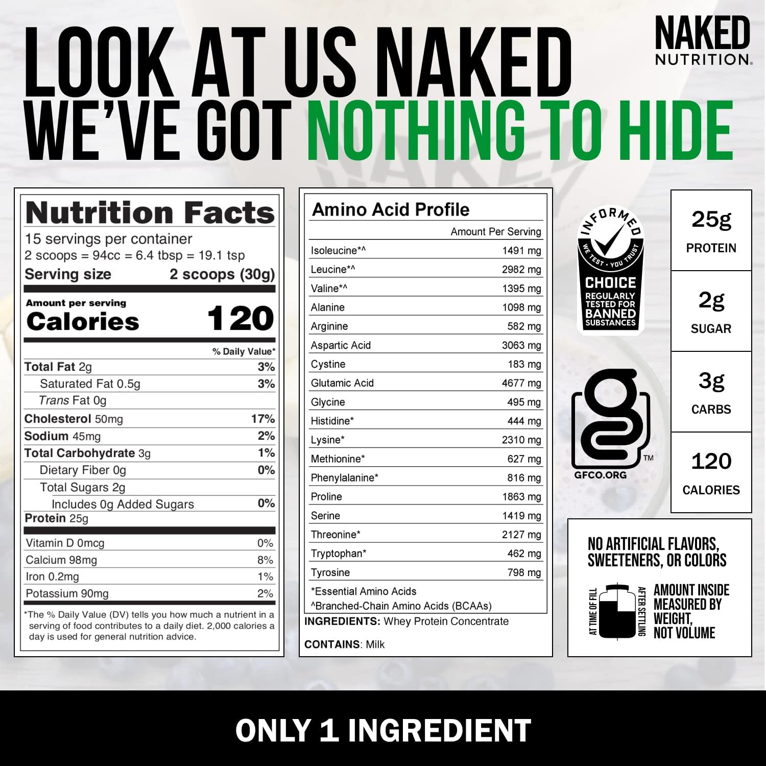 Naked Whey 1Lb - Only 1 Ingredient, Grass Fed Whey Protein Powder, Undenatured, No Gmos, No Soy, Gluten Free, Stimulate Growth, Enhance Recovery - 15 Servings