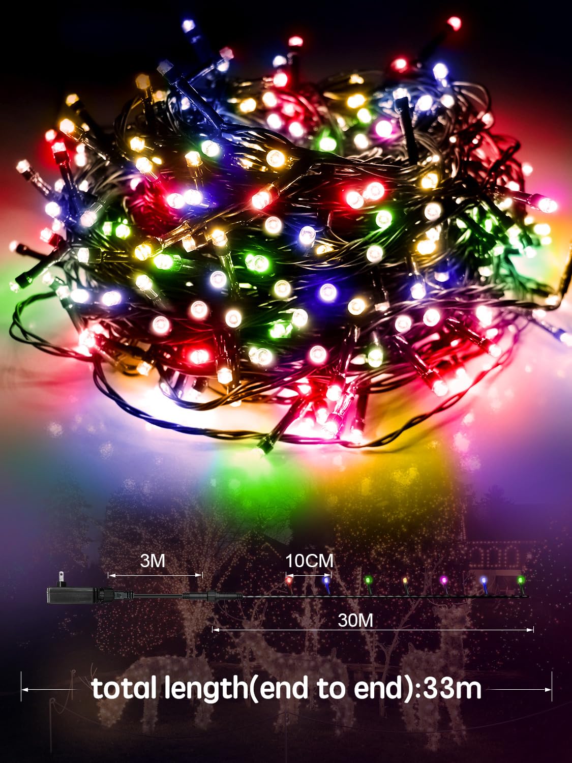 ACAN 100FT Christmas Lights, 300 LED Outdoor String Lights, Multicolor Fairy Lights, Waterproof 8 Modes Plug in Easter Lights for Patio Bedroom Holiday Party Christmas Tree Wedding Garden