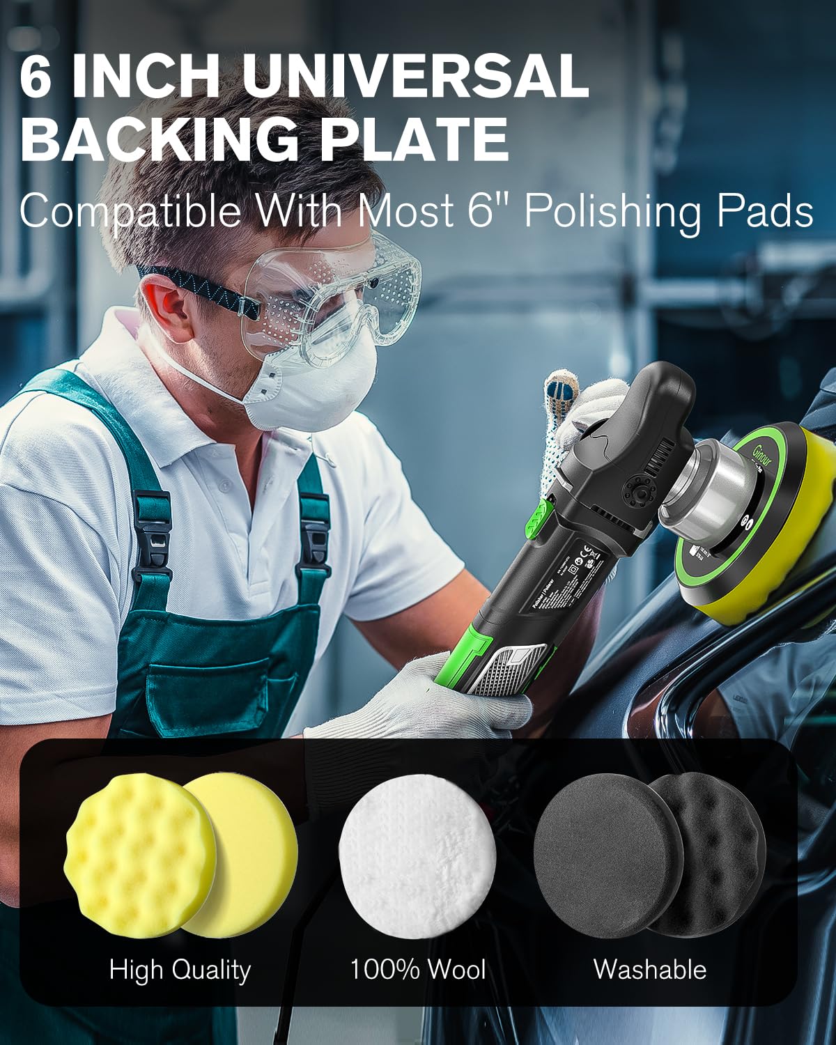 Ginour Buffer Polisher, 6 inch Dual Action Buffer for Car Detailing, Variable Speed Random Orbital Car Buffer with 2 Handles, 5 Buffer Polisher Pads (Number of Items 13)