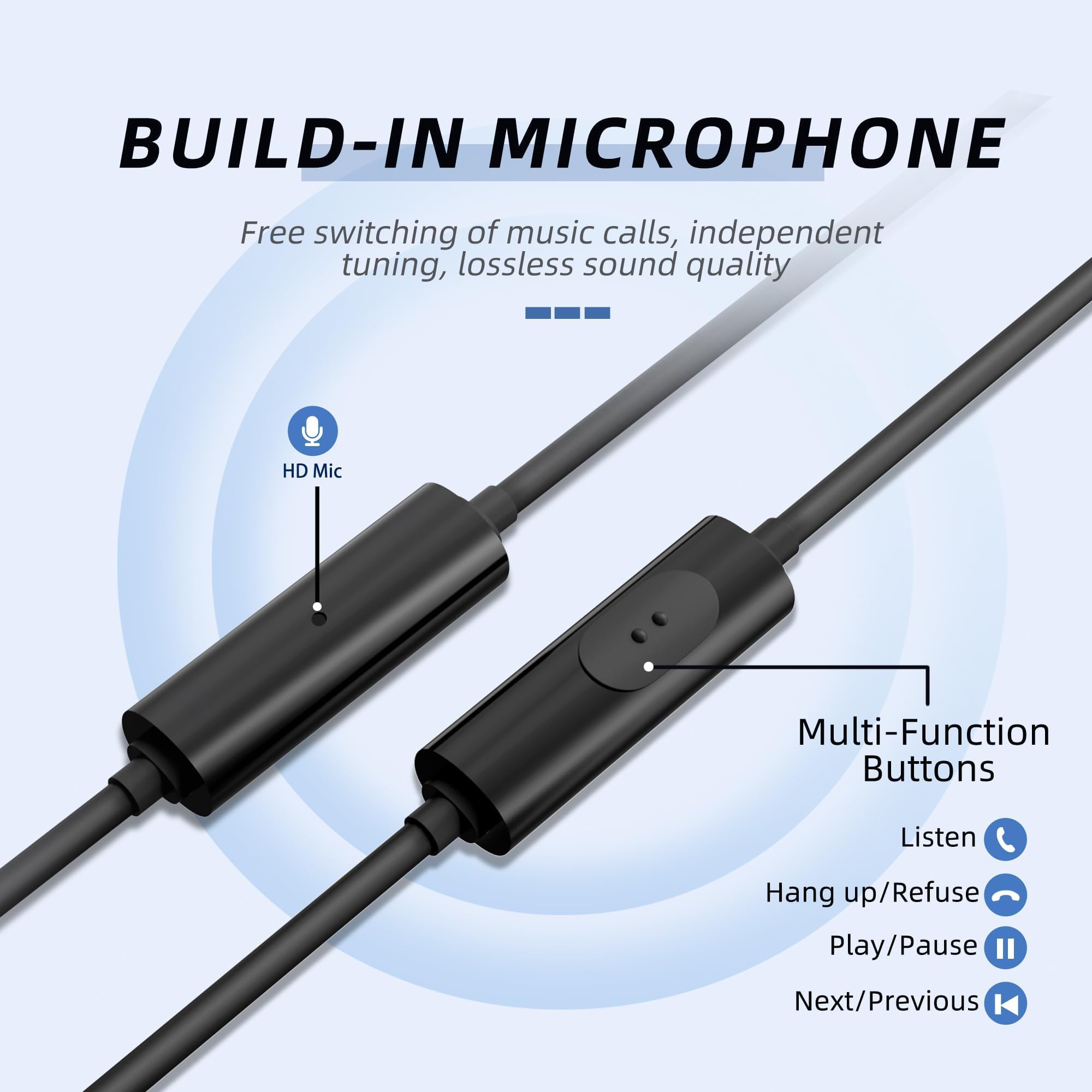 MORMOQUE EP-06 Metallic Wired Earbuds in-Ear Earphones,Build-in Microphone Noise Isolating Headphone,with 3.5mm Jack Long Cord 10mm Large Drivers HD Bass Audio Ear Buds for Music Podcast and More