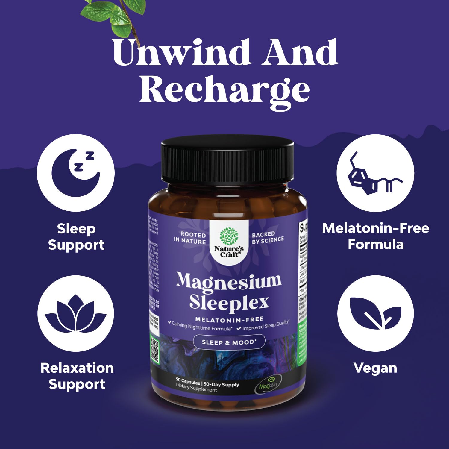 High Absorption Magnesium Sleep Supplement - Magnesium Threonate Supplement with Apigenin 50mg L-Theanine 250mg per Serving Plus Lemon Balm Extract - Melatonin-Free Calm Magnesium for Sleep (1 Month)