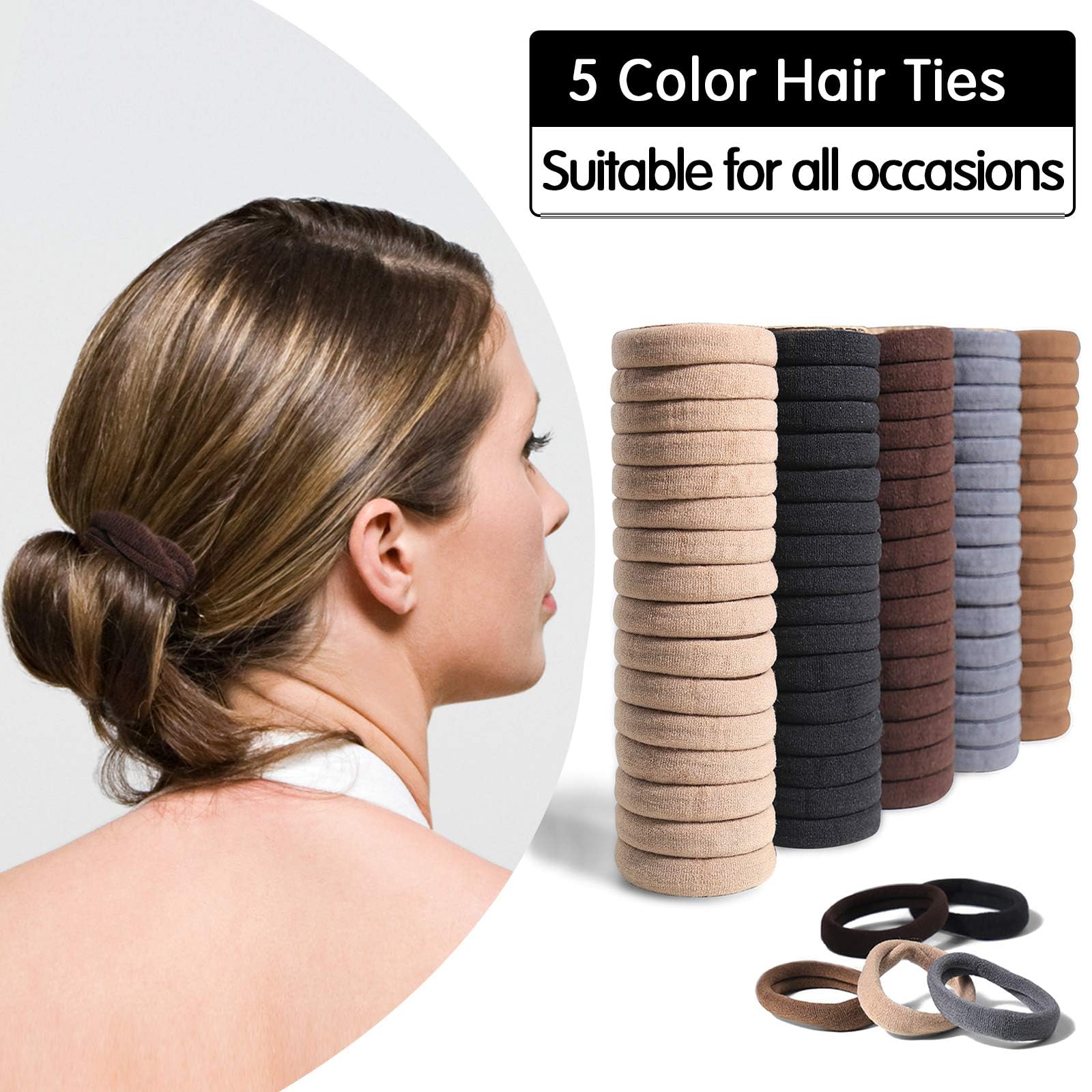 100 Pcs Thick Seamless Brown Hair Ties, Ponytail Holders Hair Accessories No Damage for Thick Hair, Christmas Accessories Gifts (Natural Colors)