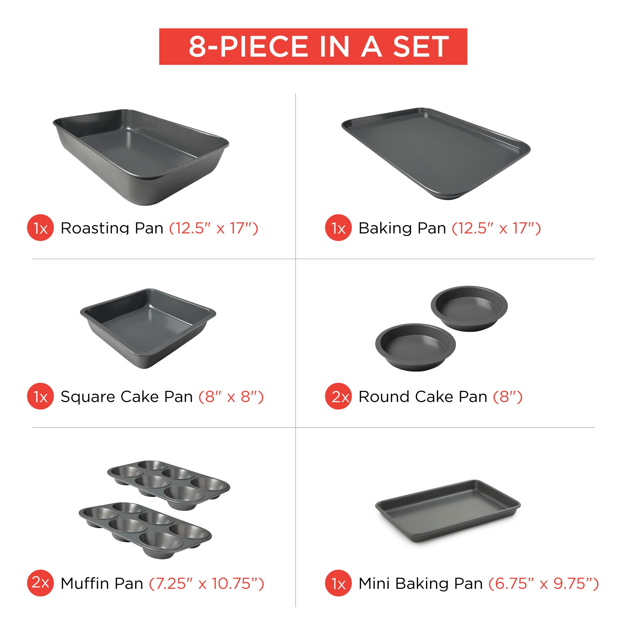 Elbee Home Set of 8 Durable Non-Stick Carbon Steel Baking Bricks for Easy Storage